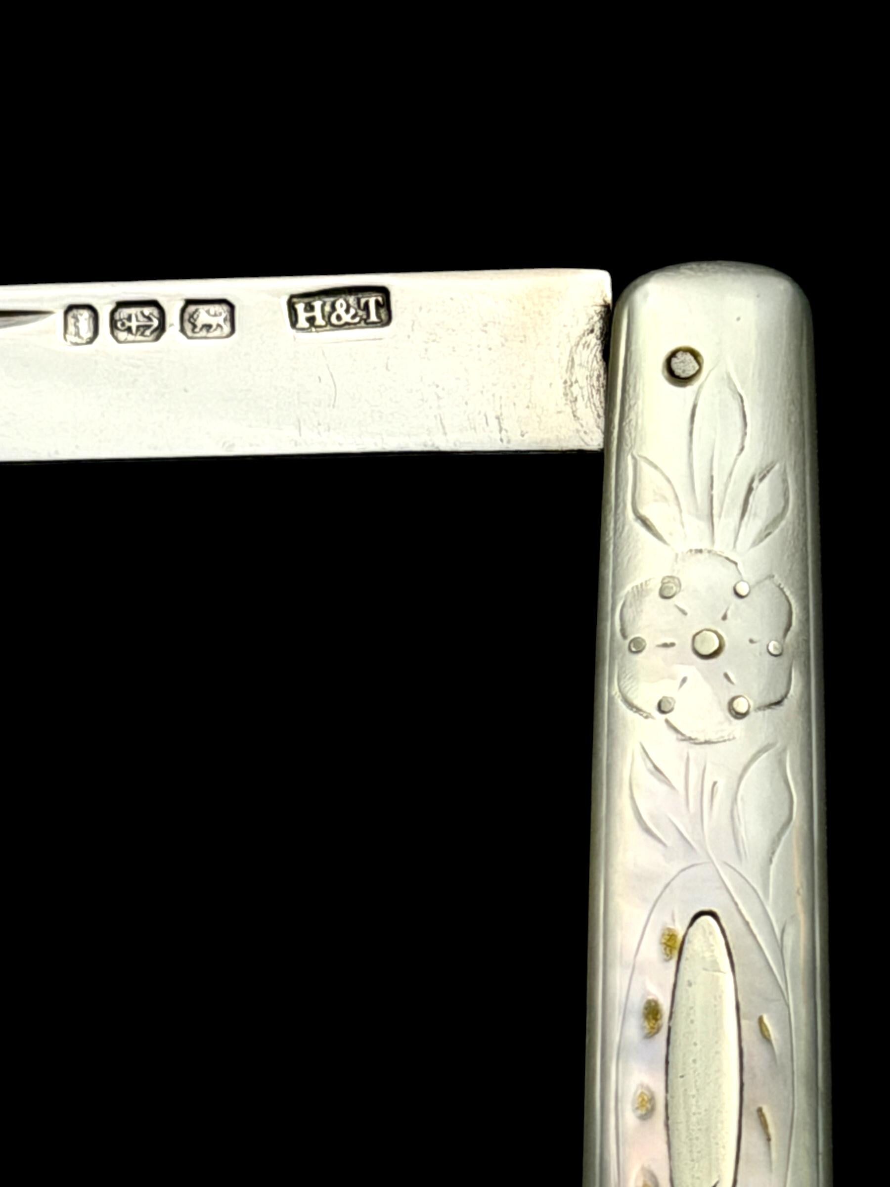 Antique Pocket Knife. 1880, Mother of Pearl and Sterling Silver.