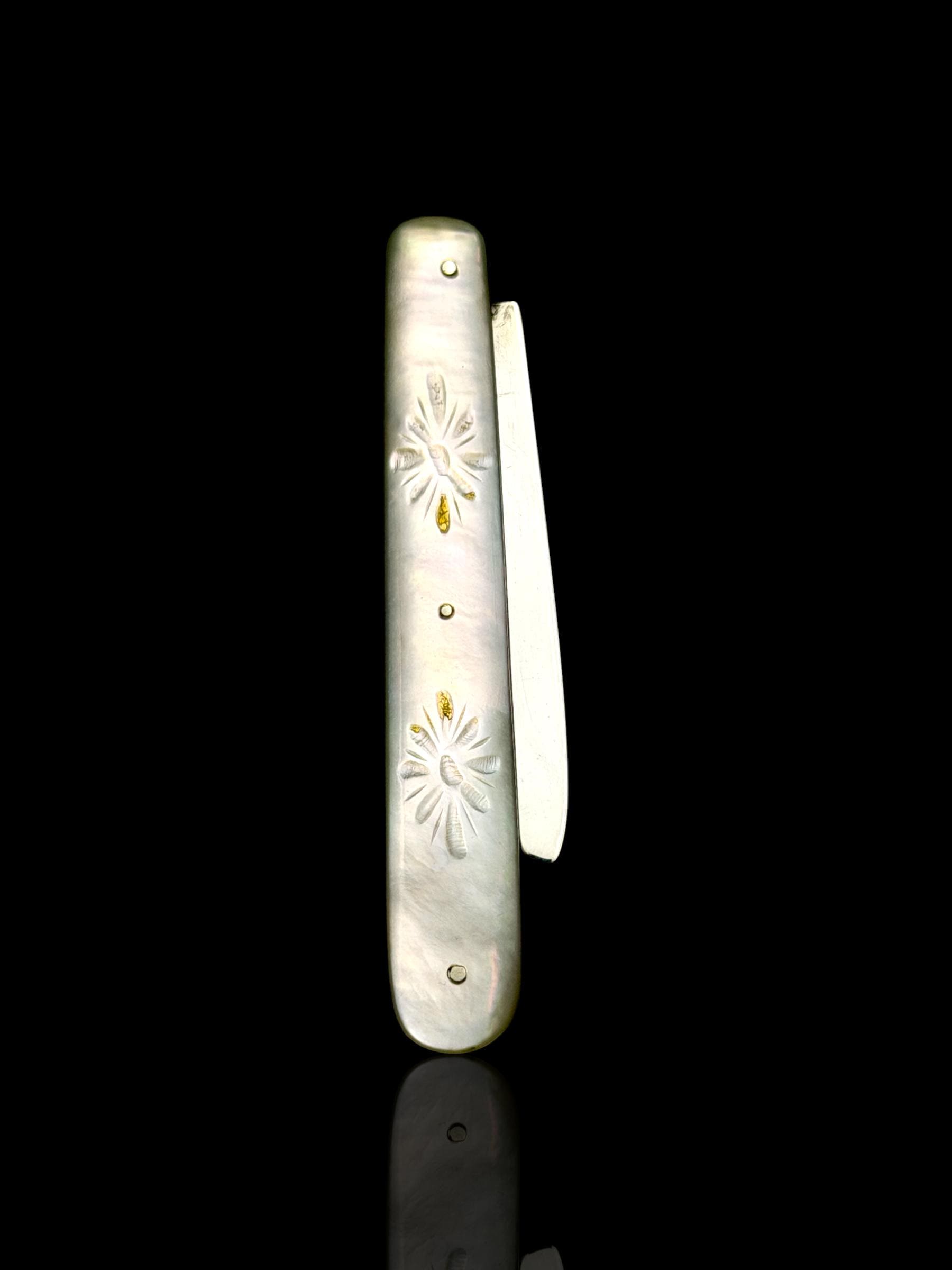 Antique Pocket Knife. 1880, Mother of Pearl and Sterling Silver.