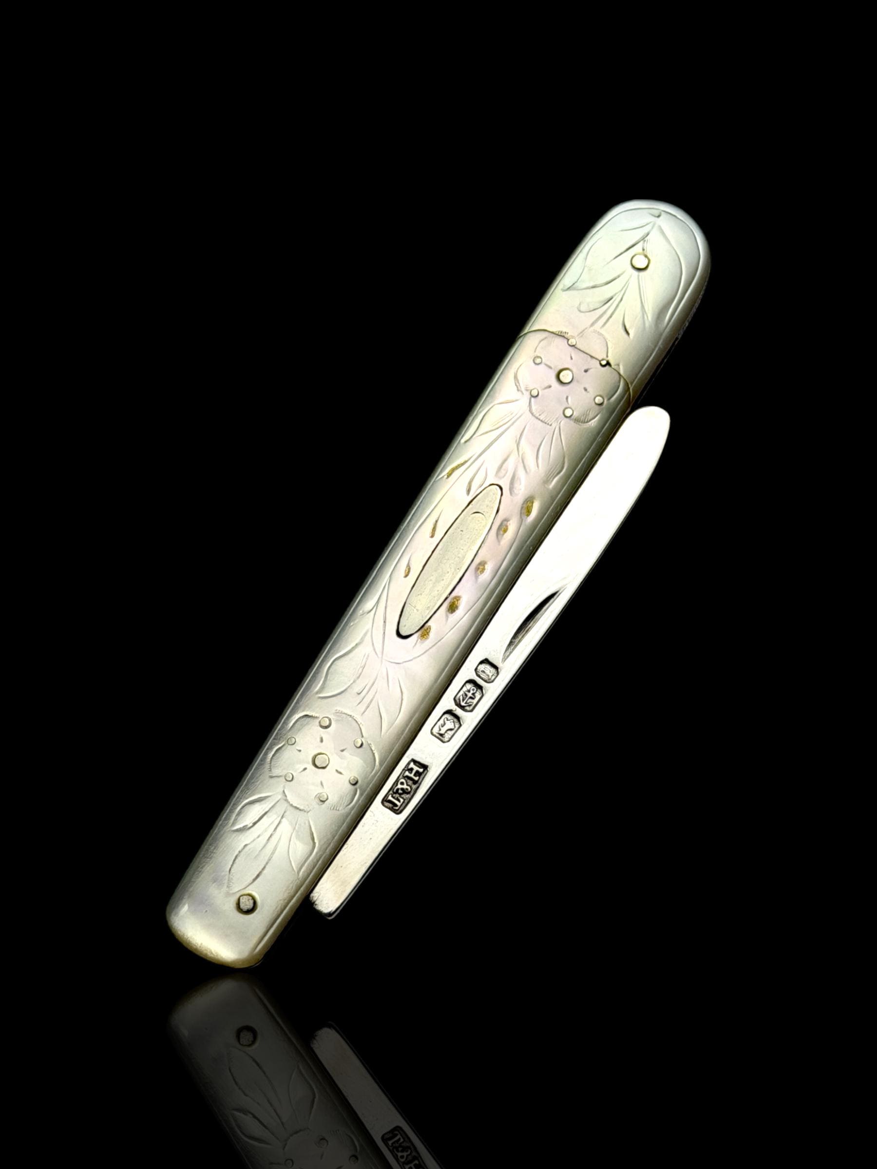 Antique Pocket Knife. 1880, Mother of Pearl and Sterling Silver.