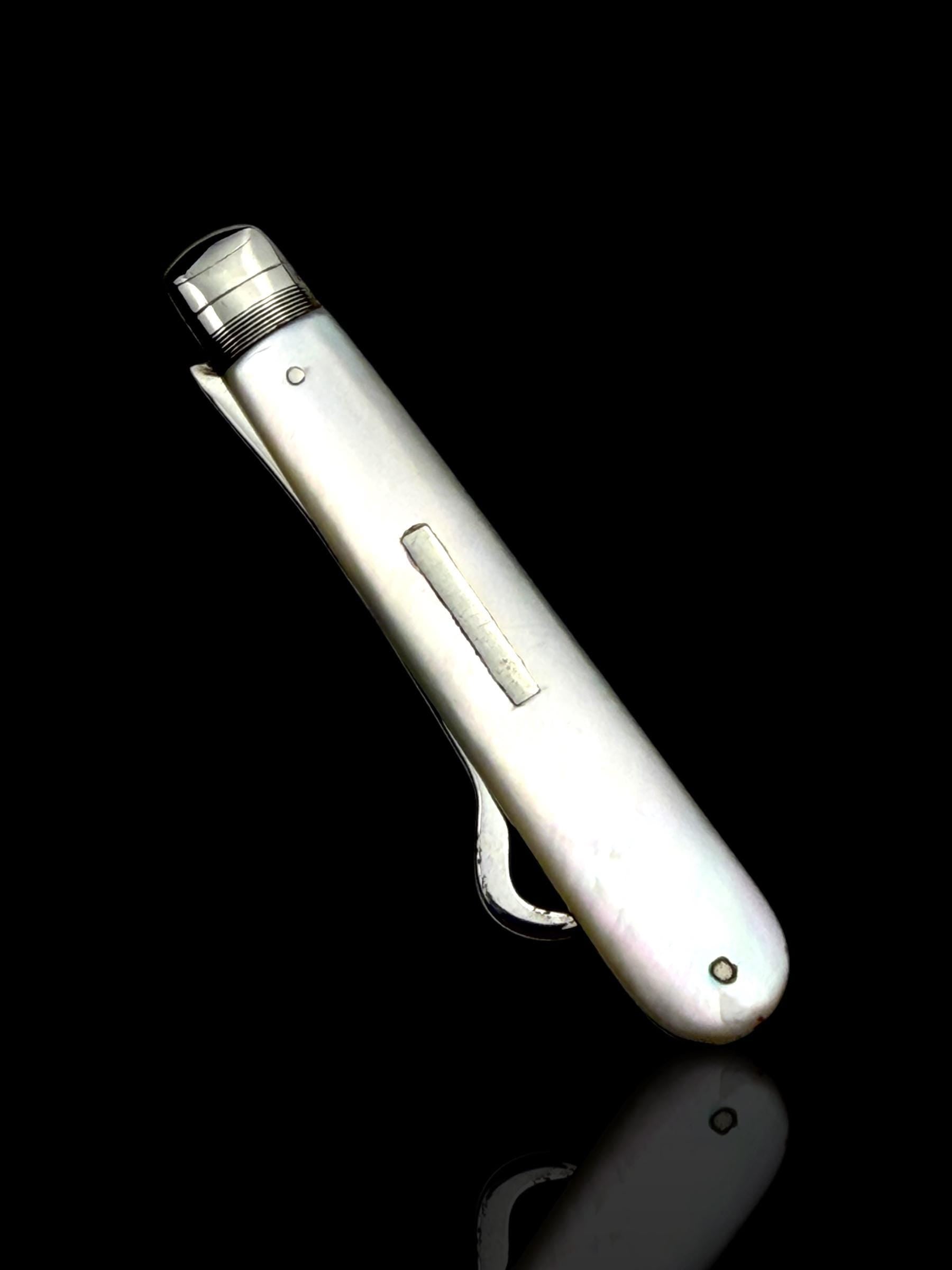 Antique Button Hook. 1908, Mother of Pearl and Sterling Silver.