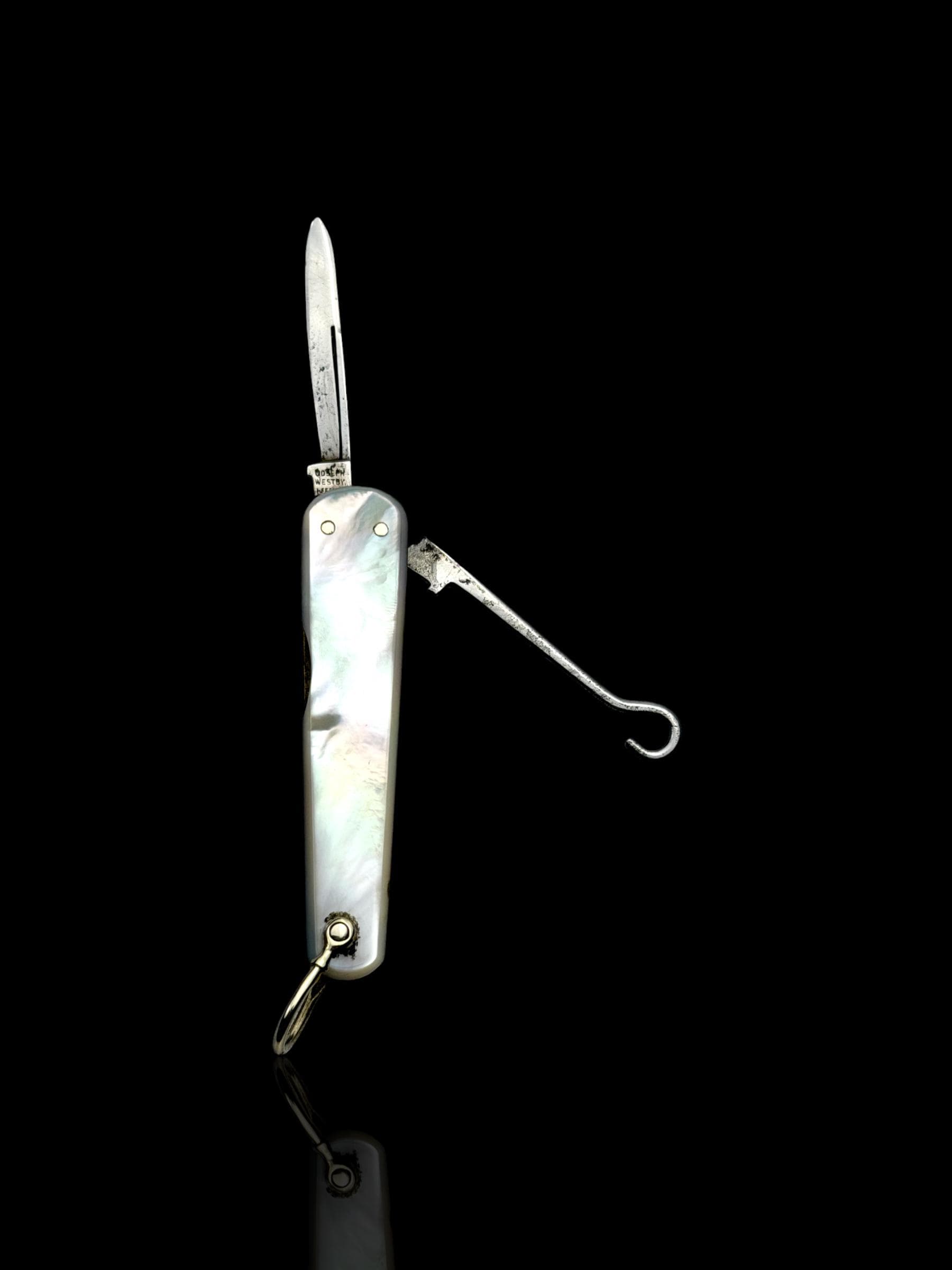 Vintage Pocket Knife Key Ring. Early 19th Century, Mother of Pearl and Steel.