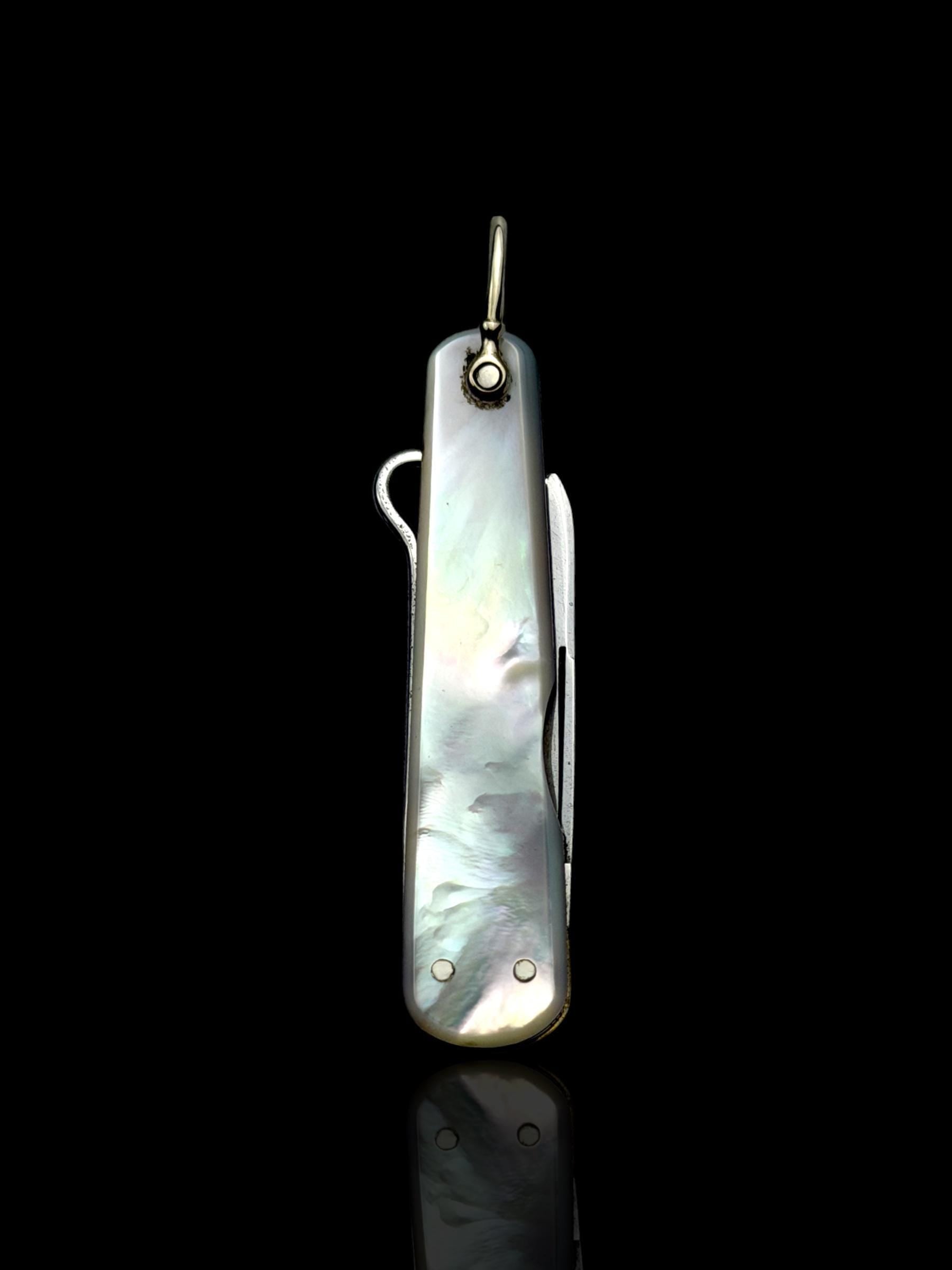 Vintage Pocket Knife Key Ring. Early 19th Century, Mother of Pearl and Steel.