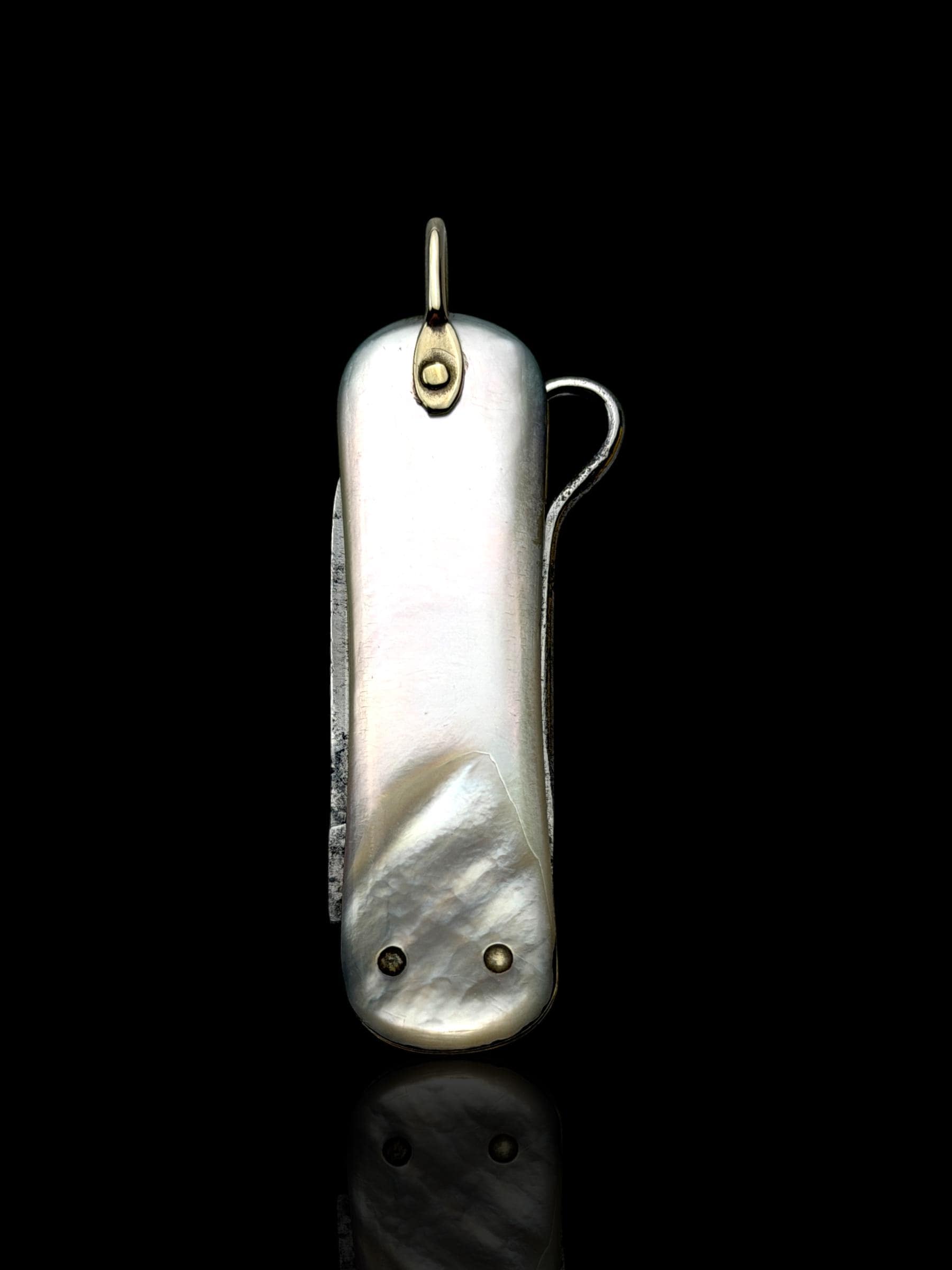 Vintage Pocket Knife Key Ring. Early 19th Century. Mother of Pearl and Sterling Silver