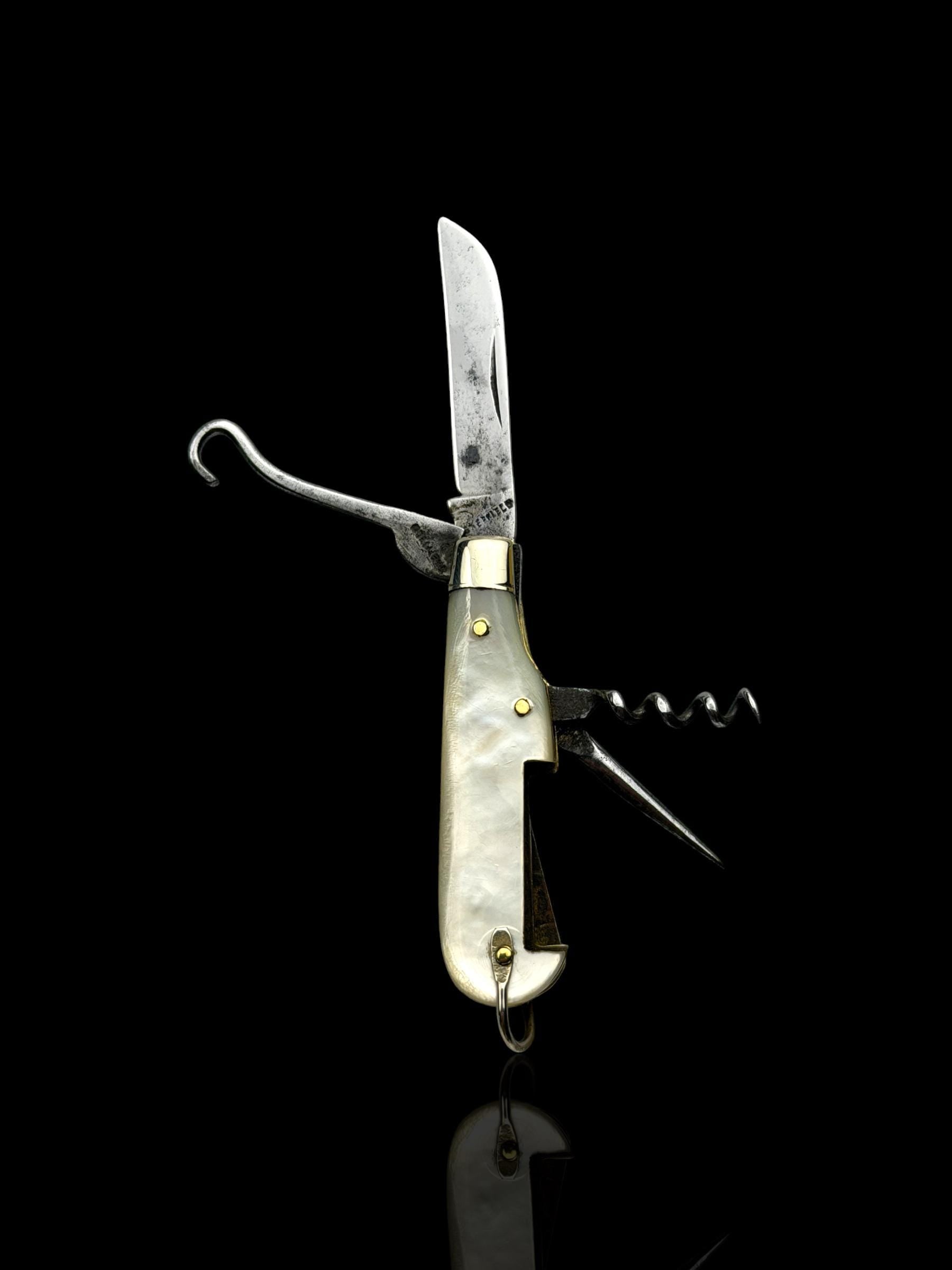 Vintage Pocker Knife Key Ring. Early 19th Century, Mother of Pearl and Steel.