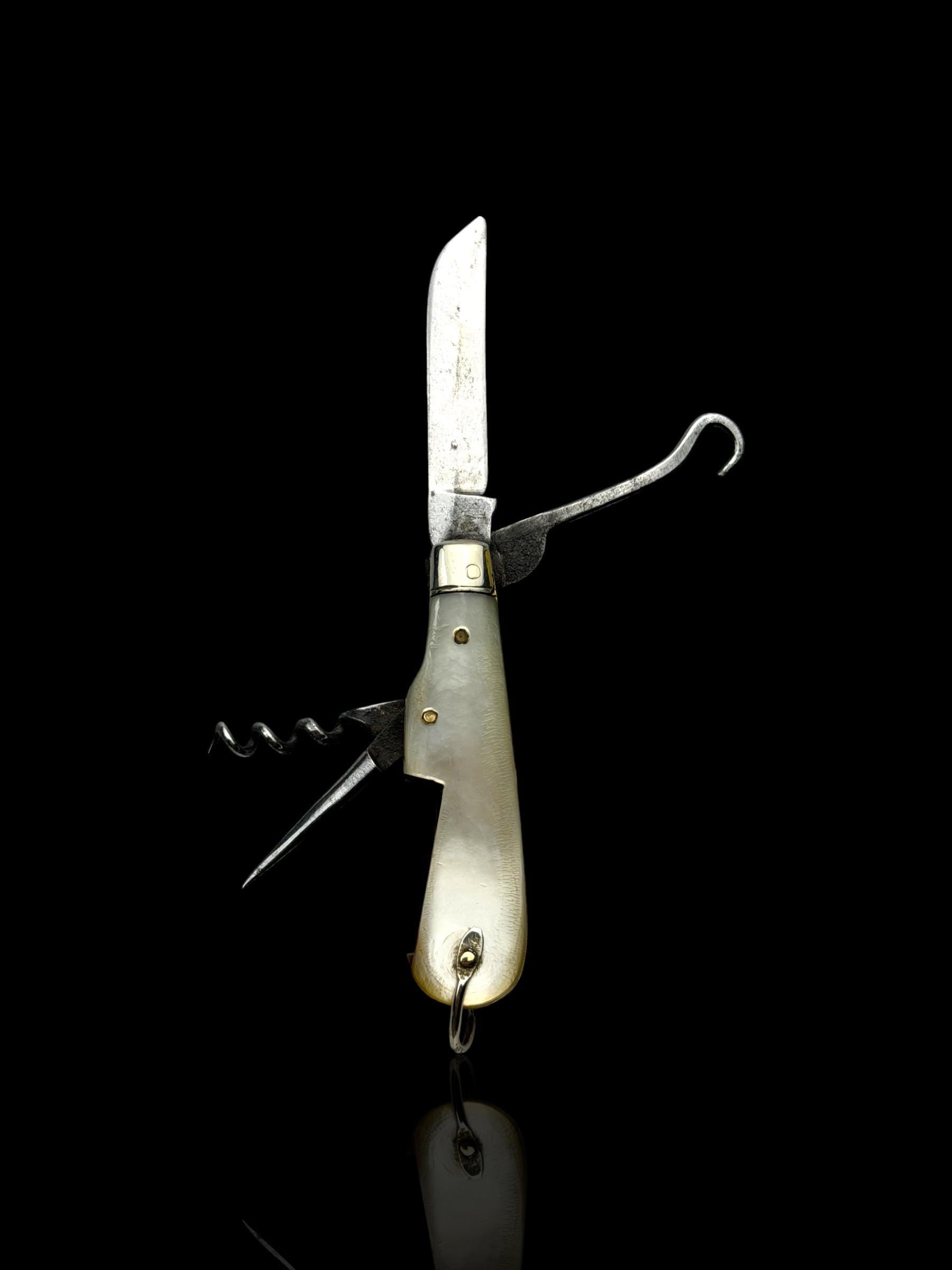 Vintage Pocker Knife Key Ring. Early 19th Century, Mother of Pearl and Steel.