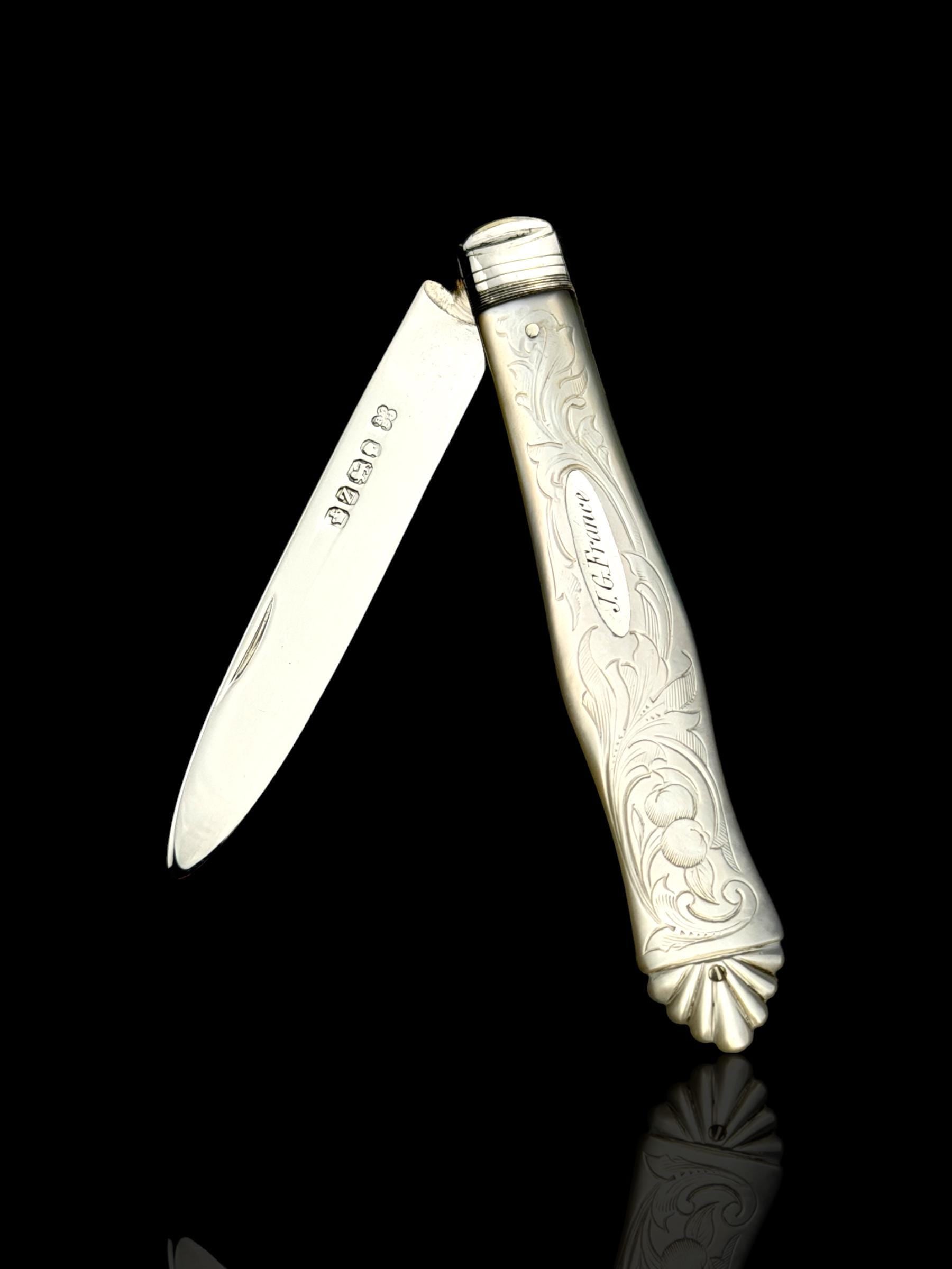 Antique Pocket Knife. 1876, Mother of Pearl and Sterling Silver. Cased.