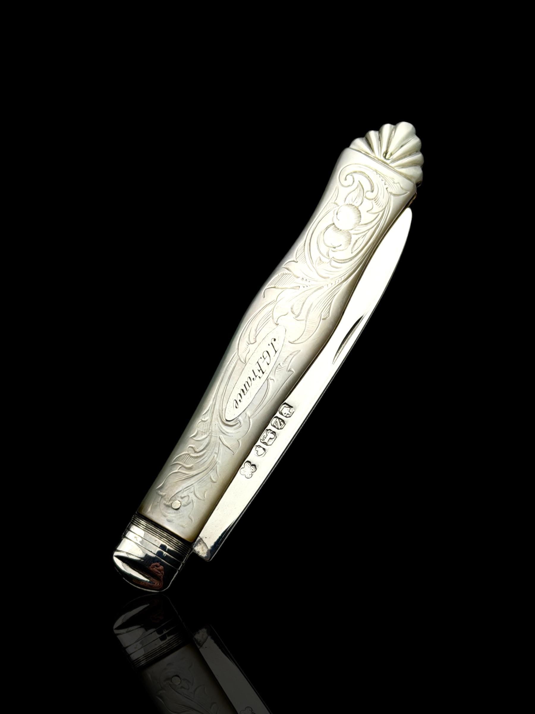 Antique Pocket Knife. 1876, Mother of Pearl and Sterling Silver. Cased.