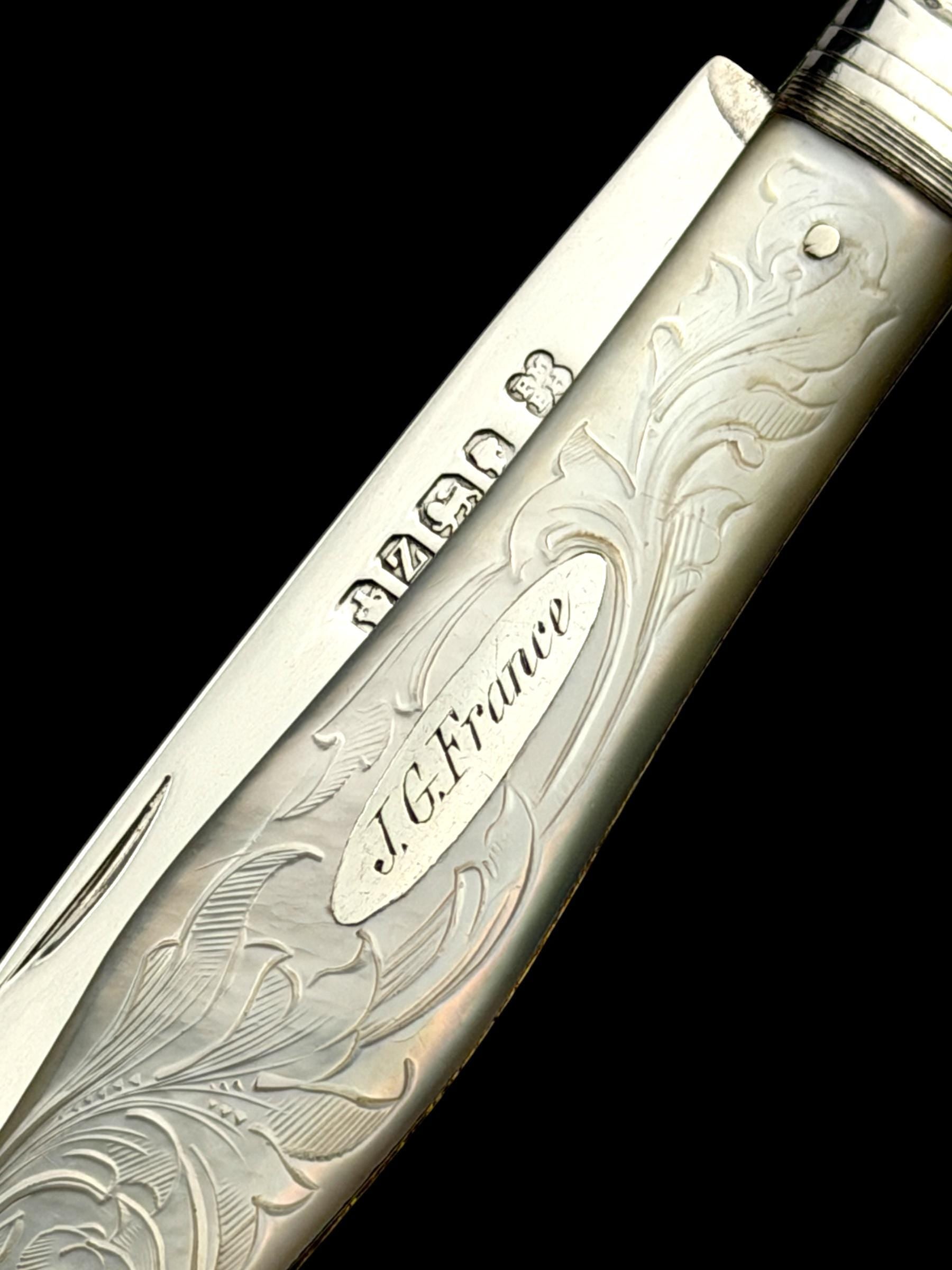 Antique Pocket Knife. 1876, Mother of Pearl and Sterling Silver. Cased.