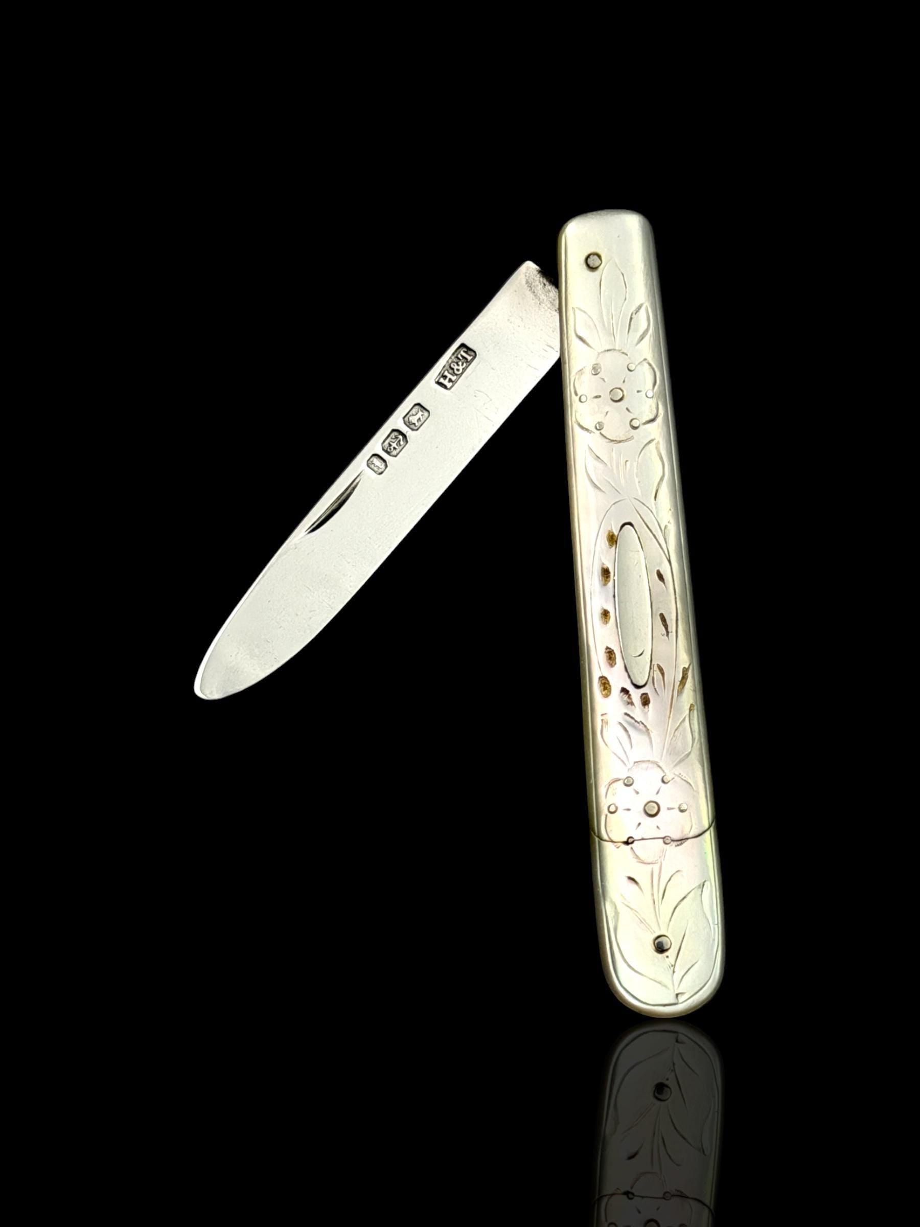 Antique Pocket Knife. 1880, Mother of Pearl and Sterling Silver.