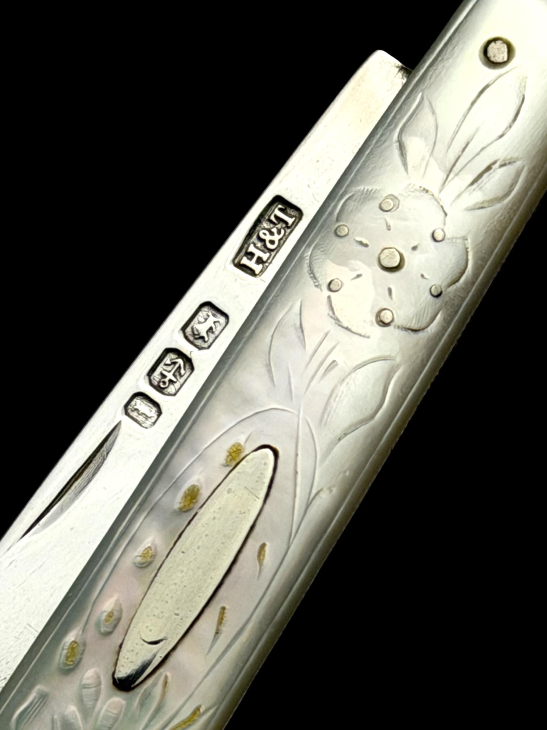 Antique Pocket Knife. 1880, Mother of Pearl and Sterling Silver.