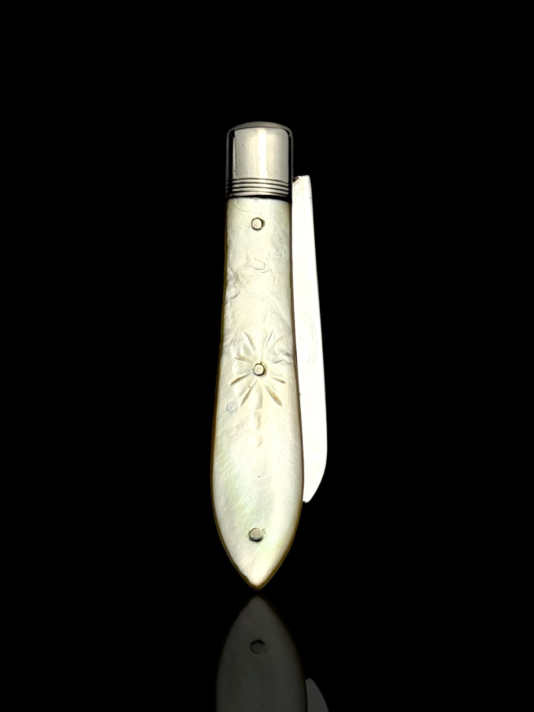 Antique Pocket Knife. 1925, Mother of Pearl and Sterling Silver.