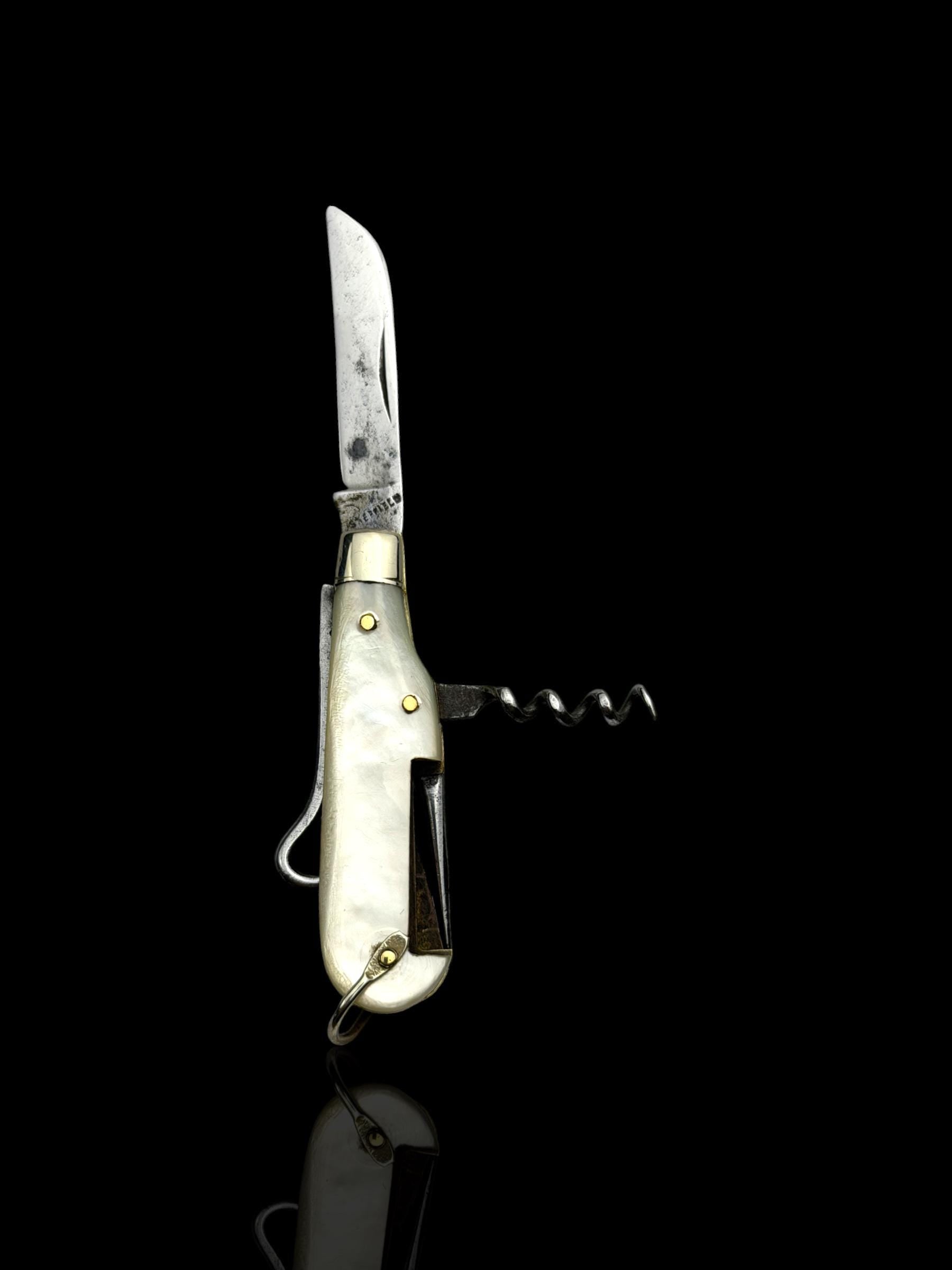 Vintage Pocker Knife Key Ring. Early 19th Century, Mother of Pearl and Steel.