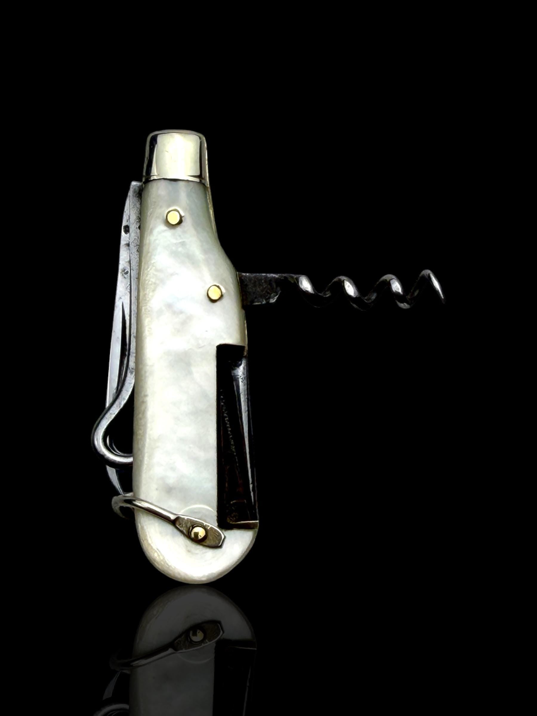 Vintage Pocker Knife Key Ring. Early 19th Century, Mother of Pearl and Steel.