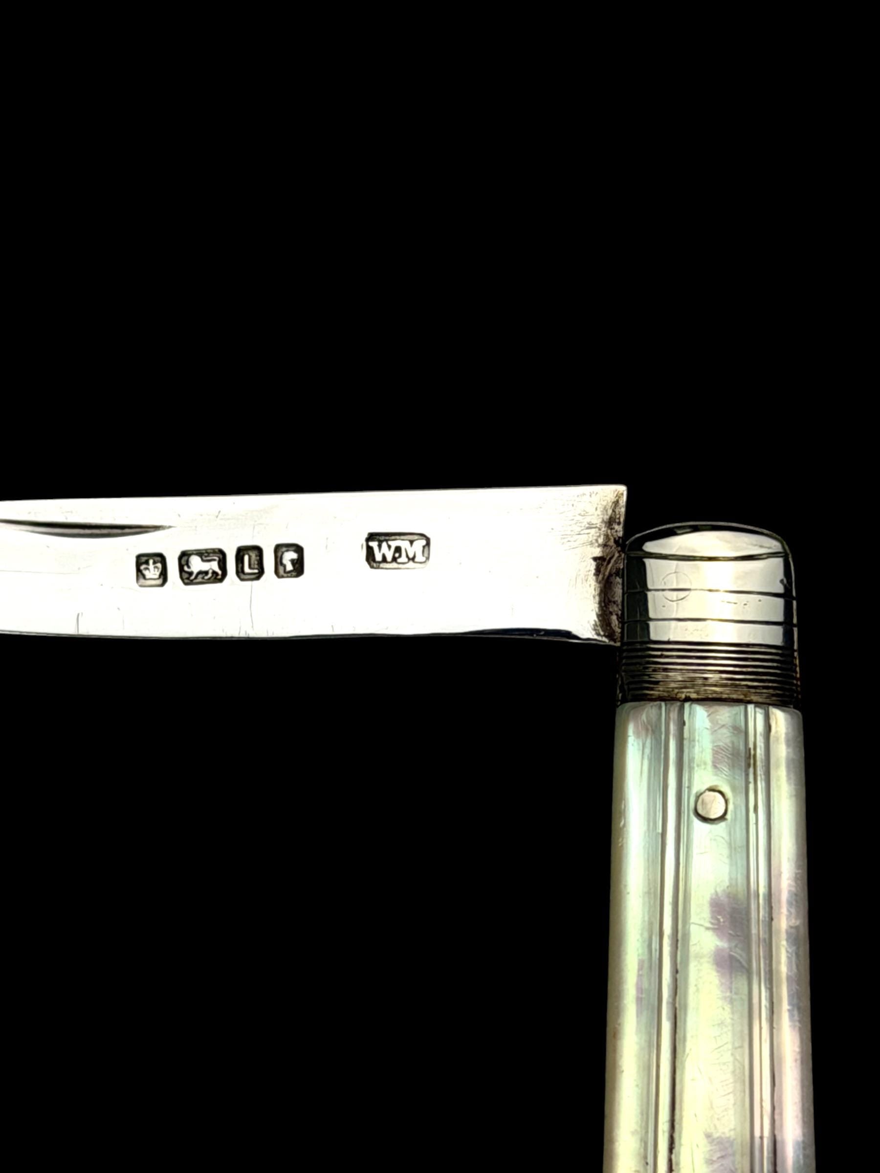 Antique Mother of Pearl and Sterling Silver Pocket Knife. 1878, William Moulson, England.