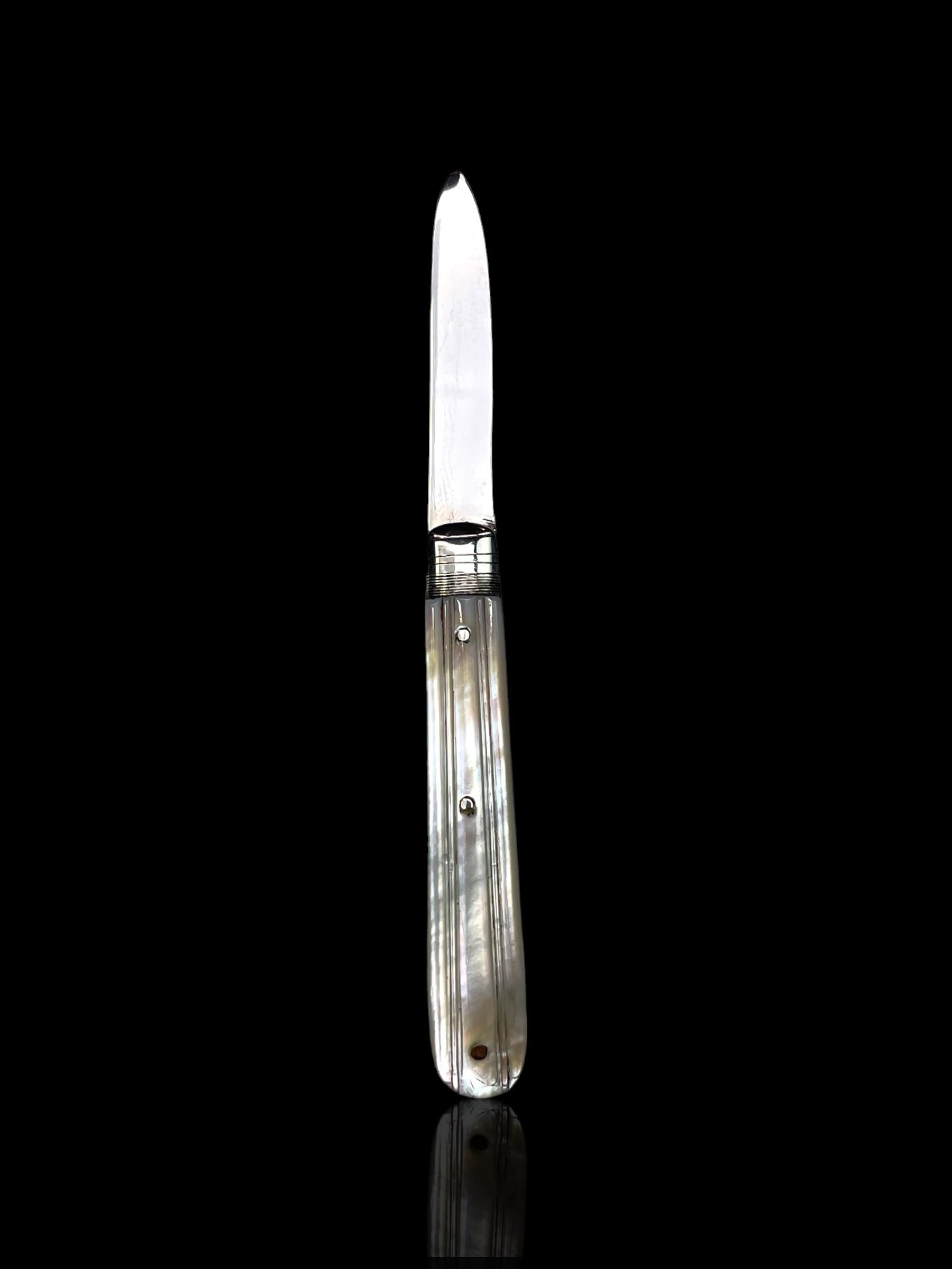 Antique Mother of Pearl and Sterling Silver Pocket Knife. 1878, William Moulson, England.