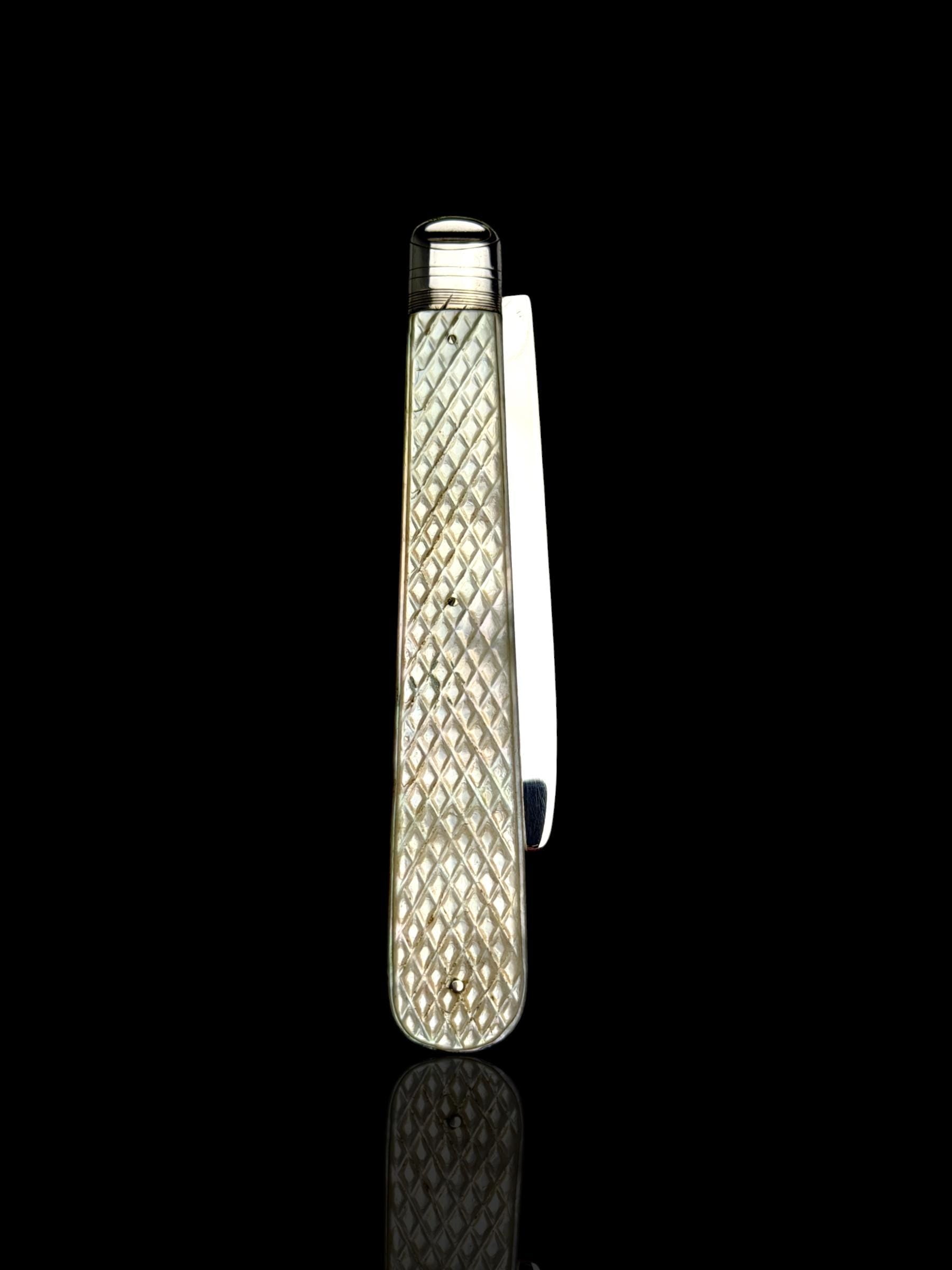 Antique Mother of Pearl Sterling Silver Pocket Knife: 19th Century, George Unite, England.