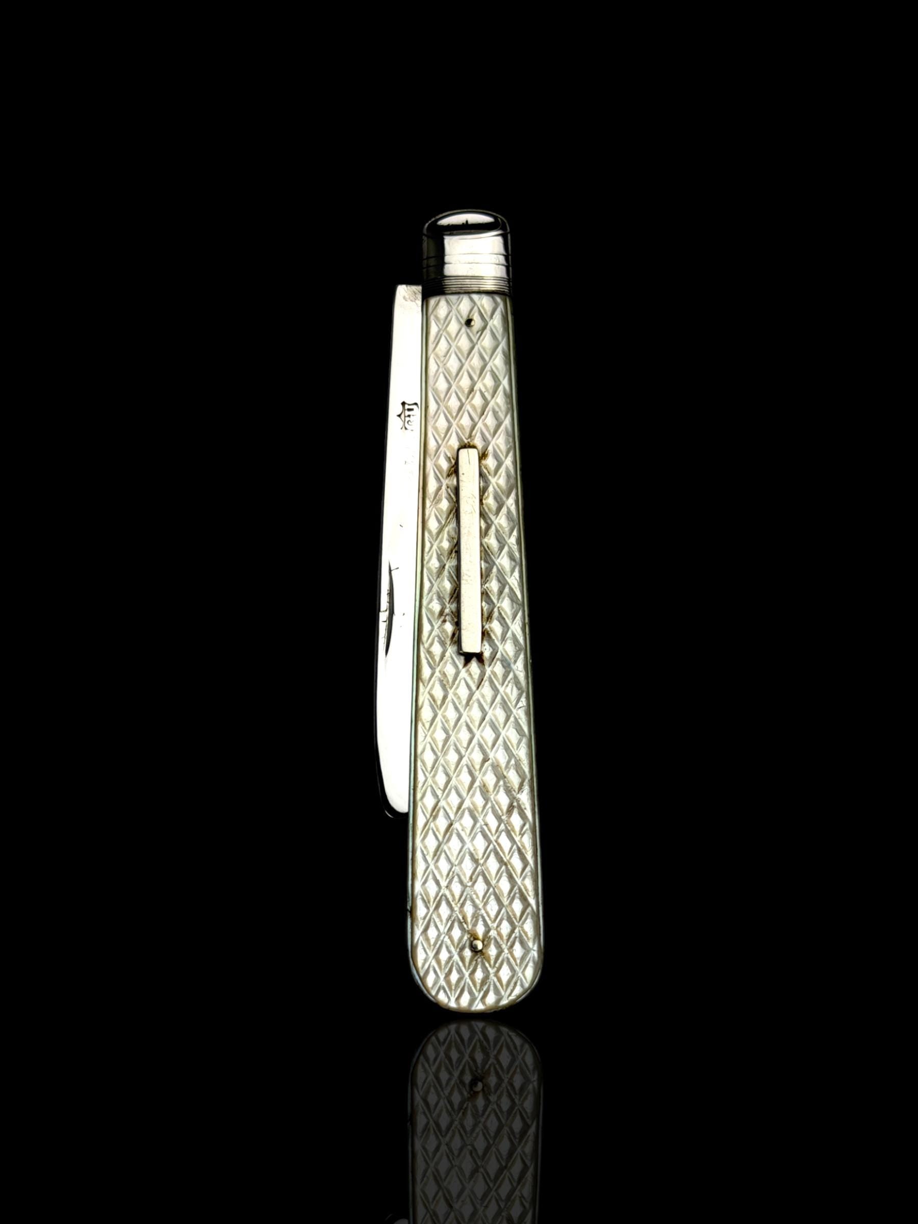 Antique Mother of Pearl Sterling Silver Pocket Knife: 19th Century, George Unite, England.