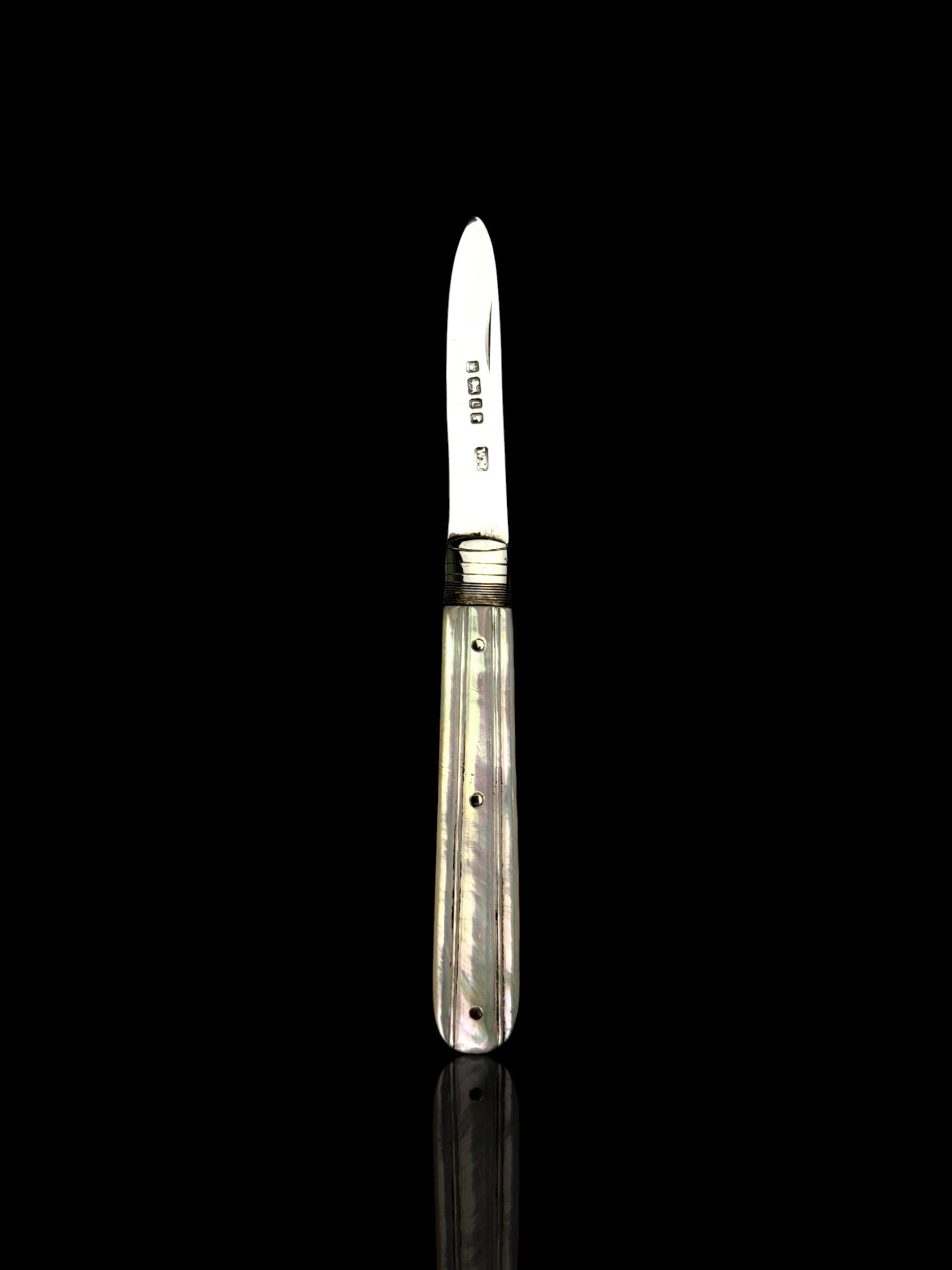 Antique Mother of Pearl and Sterling Silver Pocket Knife. 1878, William Moulson, England.