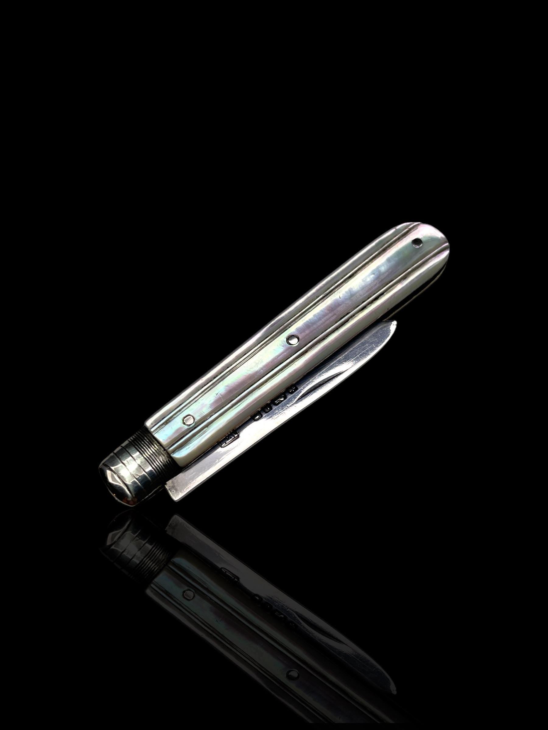 Antique Mother of Pearl and Sterling Silver Pocket Knife. 1878, William Moulson, England.