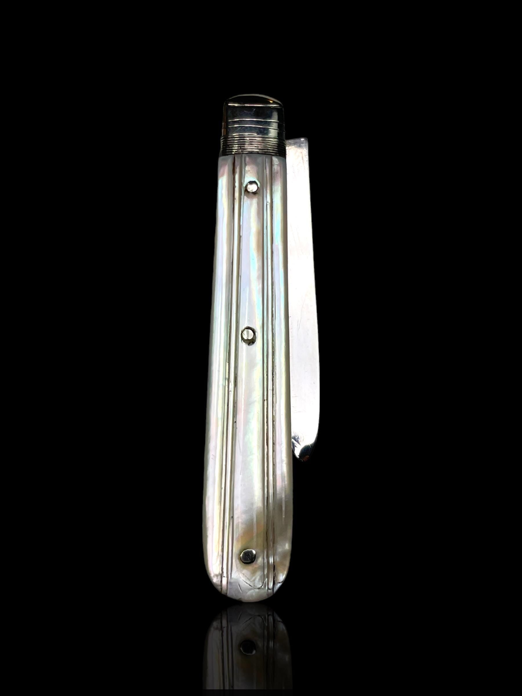 Antique Mother of Pearl and Sterling Silver Pocket Knife. 1878, William Moulson, England.