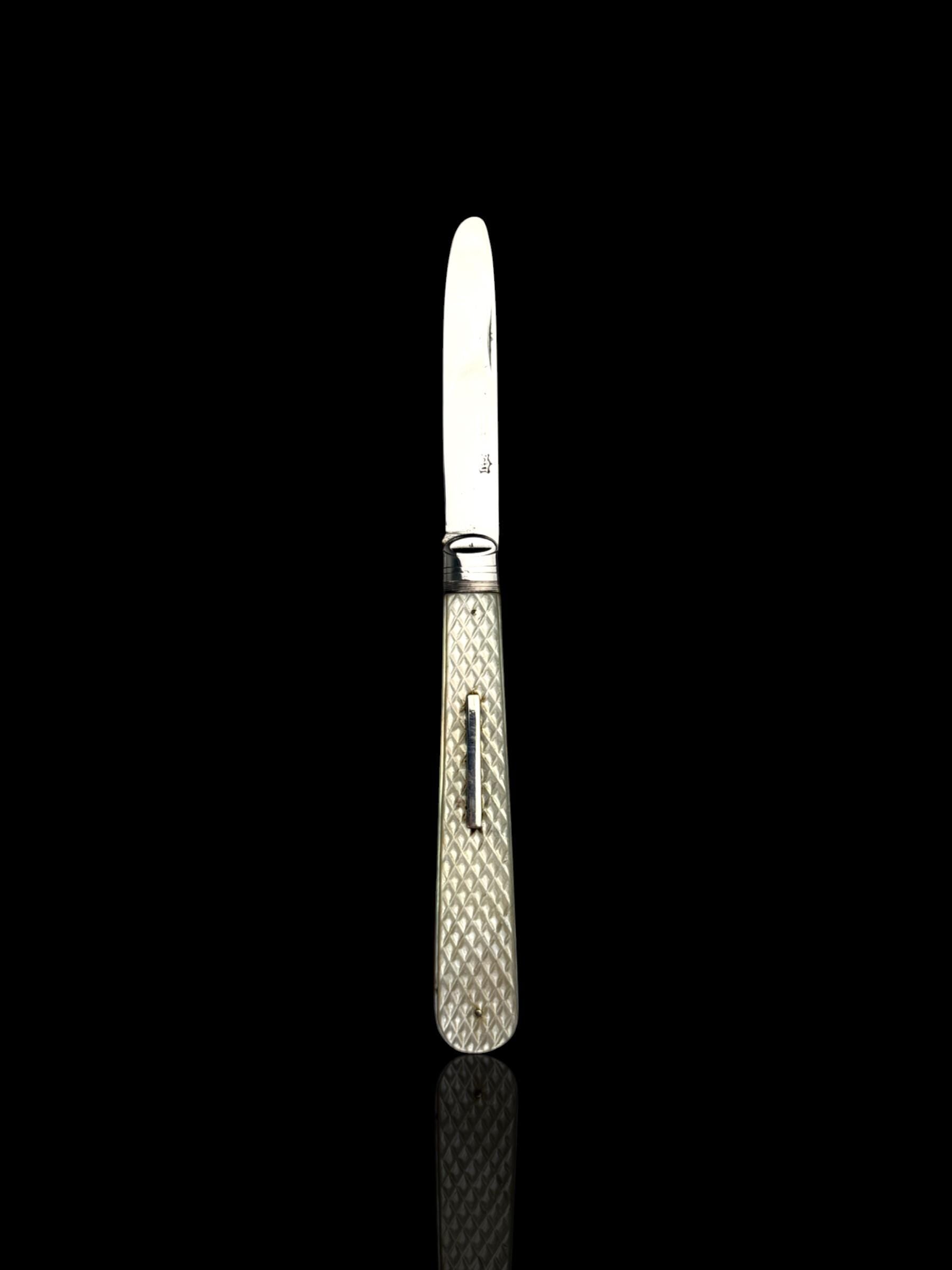 Antique Mother of Pearl Sterling Silver Pocket Knife: 19th Century, George Unite, England.