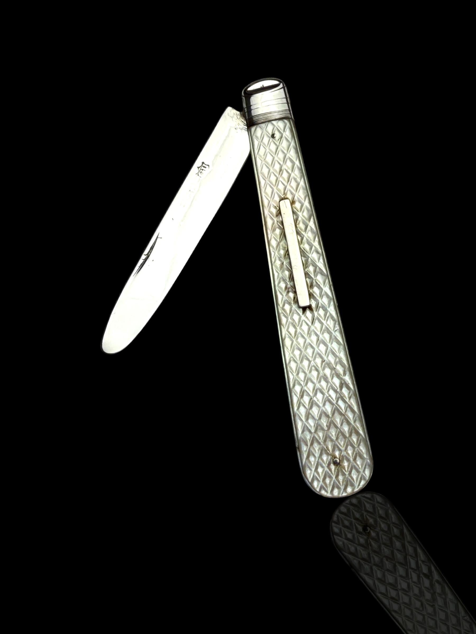 Antique Mother of Pearl Sterling Silver Pocket Knife: 19th Century, George Unite, England.