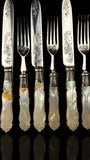 Cutlery Set. Mother of Pearl and Silver Plate. Circa 1900.