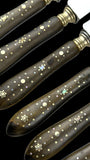 Antique French Ebony Knife Set. Ebony and Silver Plate. France, cira 1880-1910