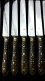Antique French Ebony Knife Set. Ebony and Silver Plate. France, cira 1880-1910