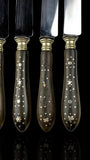 Antique French Ebony Knife Set. Ebony and Silver Plate. France, cira 1880-1910