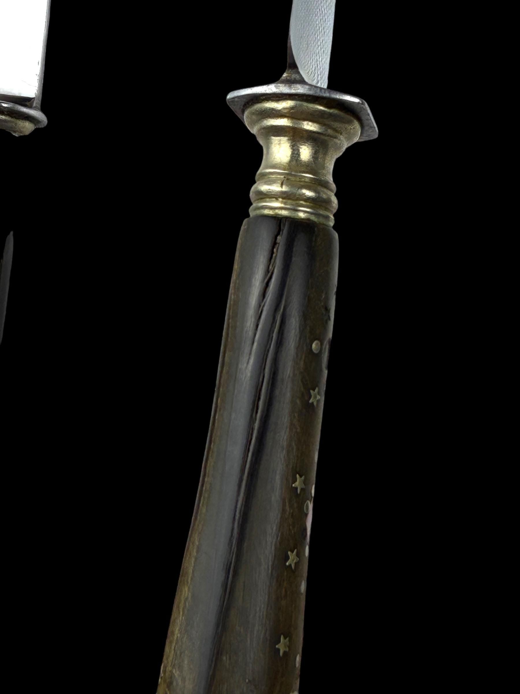 Antique French Ebony Knife Set. Ebony and Silver Plate. France, cira 1880-1910