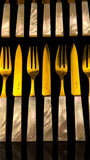 French Art Deco Cutlery Set. Gilt and Mother of Pearl. Cased.