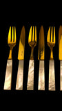 French Art Deco Cutlery Set. Gilt and Mother of Pearl. Cased.