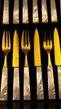 French Art Deco Cutlery Set. Gilt and Mother of Pearl. Cased.