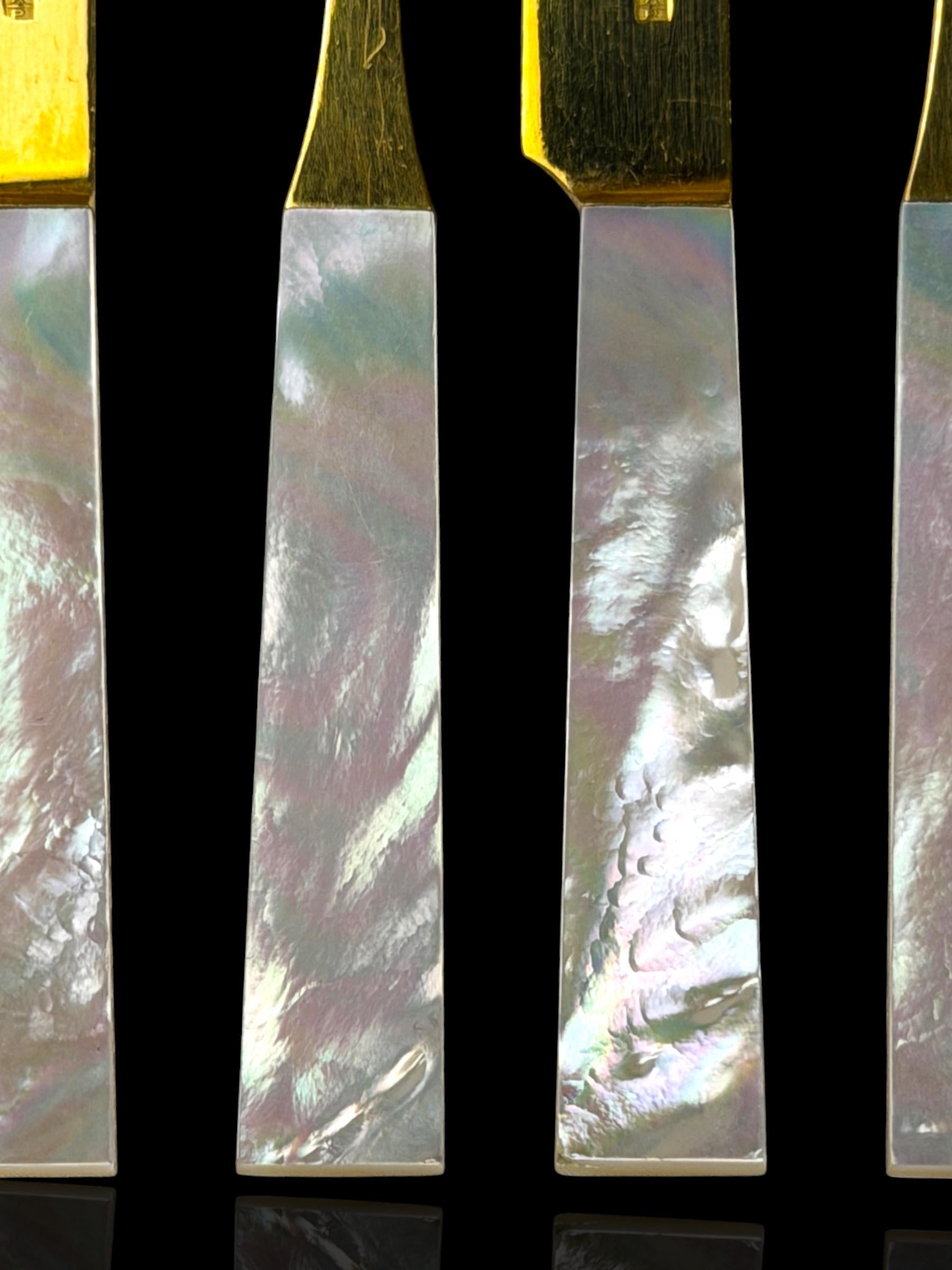 French Art Deco Cutlery Set. Gilt and Mother of Pearl. Cased.