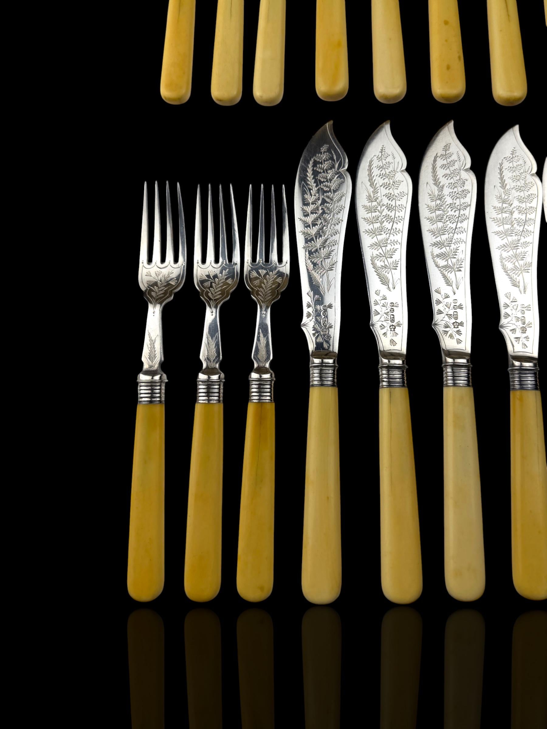 24pc Fish Cutlery Set in Impressive Presentation Case. Mother of Pearl and Silver Plate.