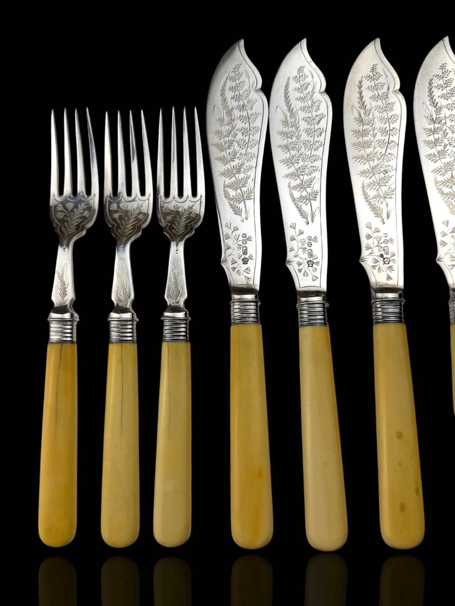 24pc Fish Cutlery Set in Impressive Presentation Case. Mother of Pearl and Silver Plate.