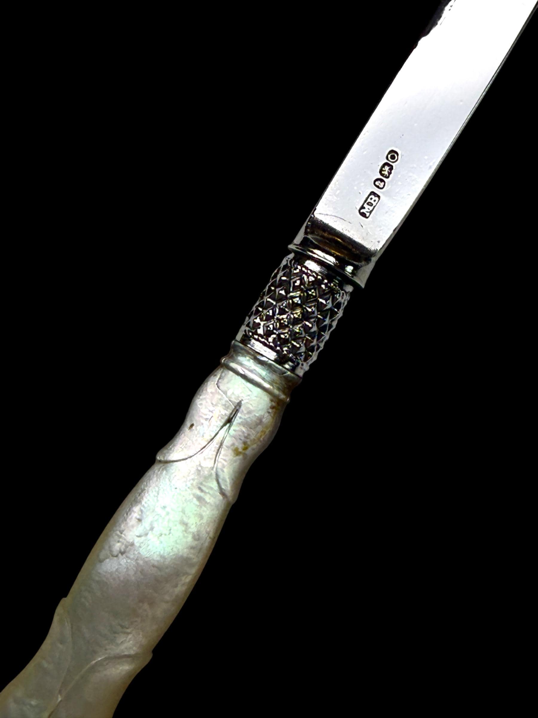 Antique Letter Opener. Sterling Silver and Mother of Pearl. 1809, England.