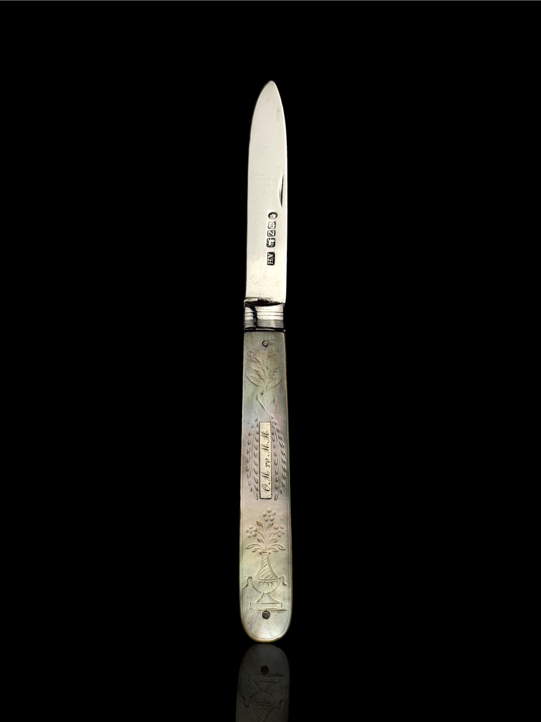 Antique Pocket Knife. 1843, Mother of Pearl and Sterling Silver.