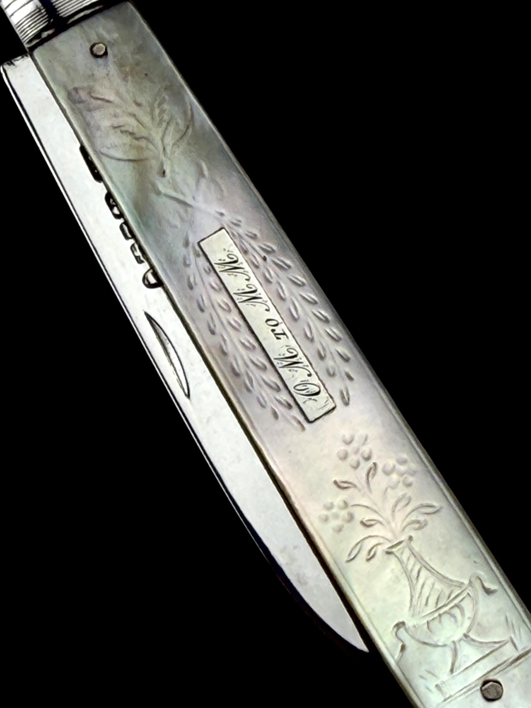 Antique Pocket Knife. 1843, Mother of Pearl and Sterling Silver.