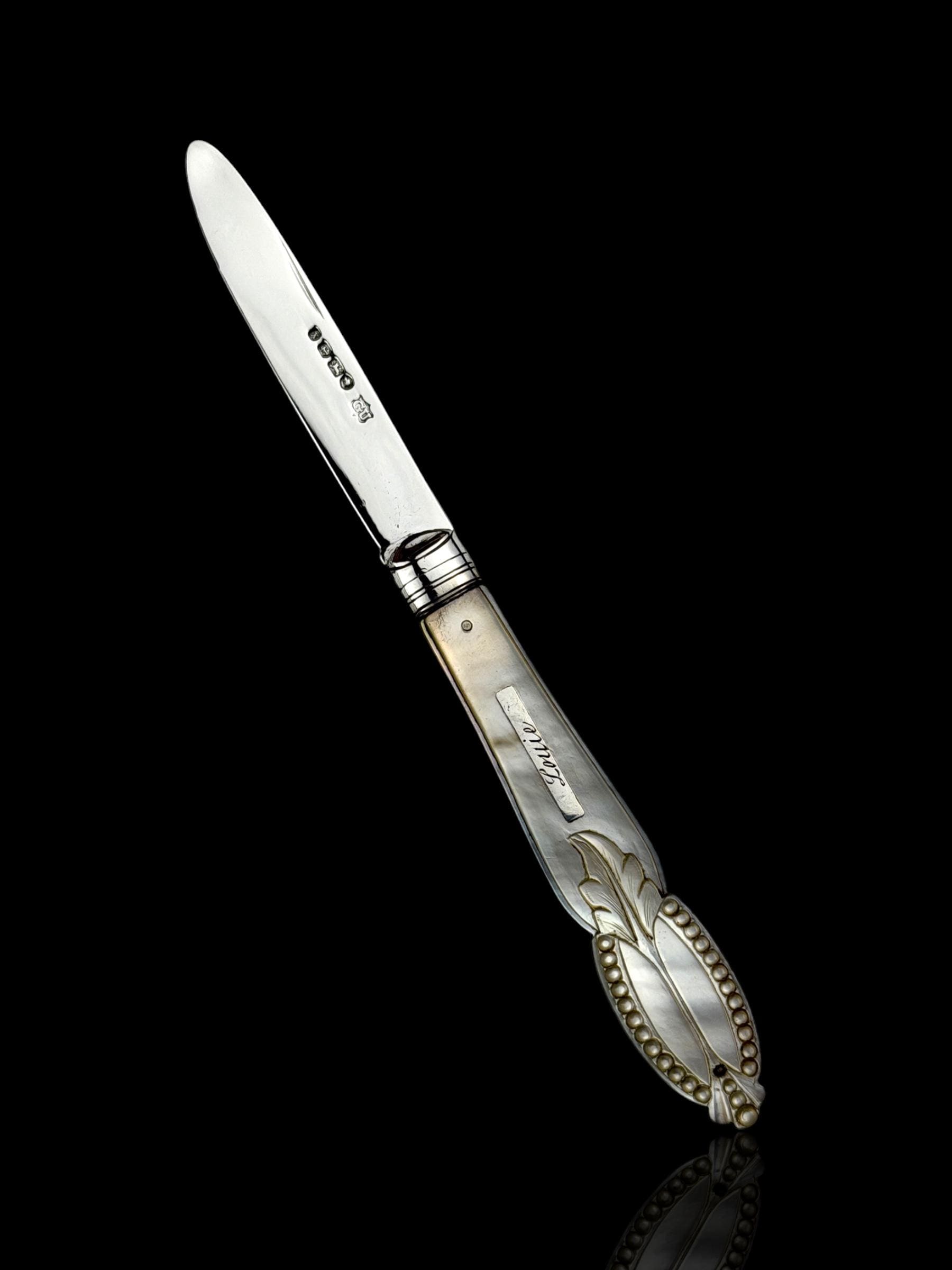 Antique Pocket Knife. 1872, Mother of Pearl and Sterling Silver.
