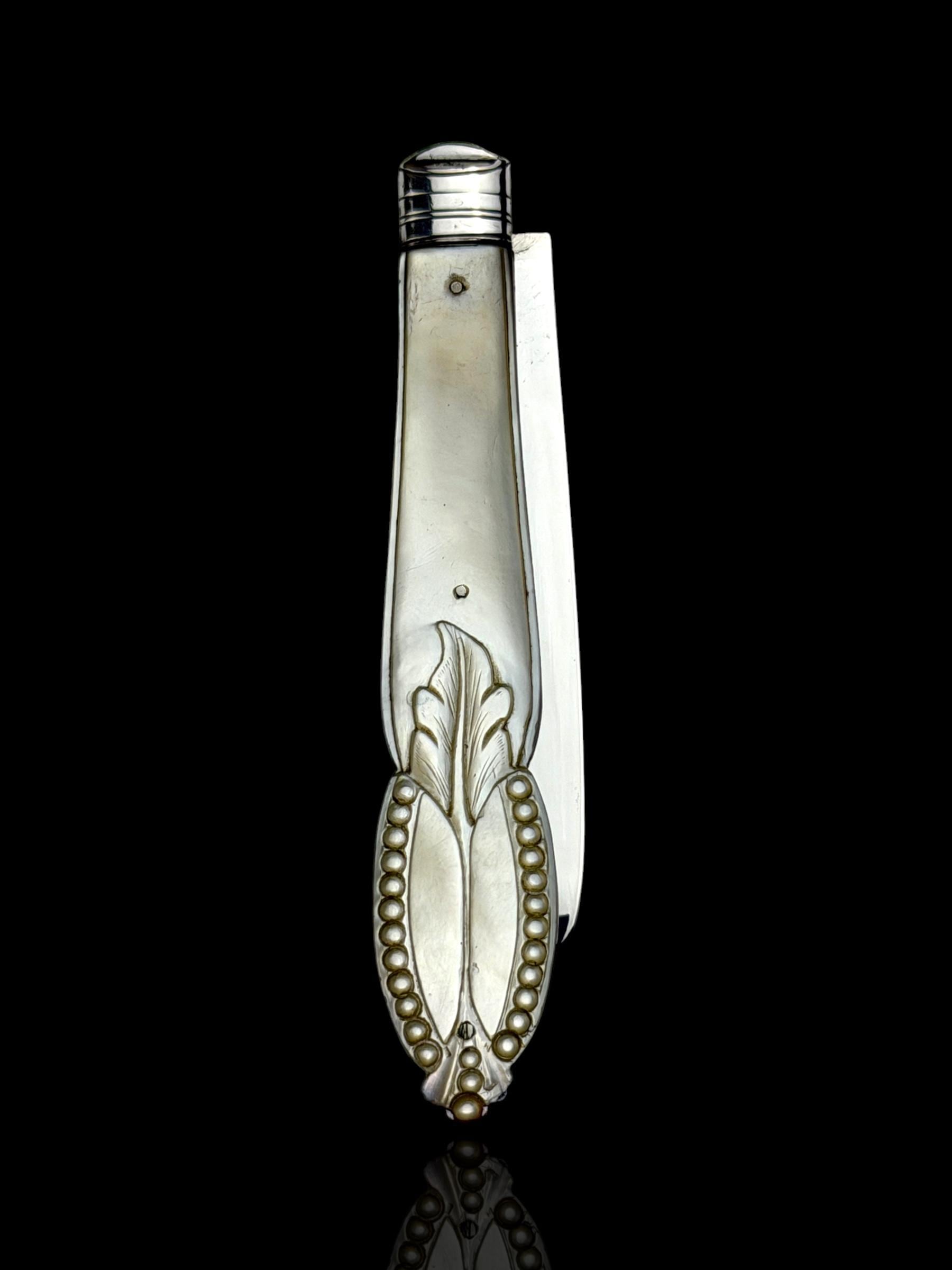Antique Pocket Knife. 1872, Mother of Pearl and Sterling Silver.