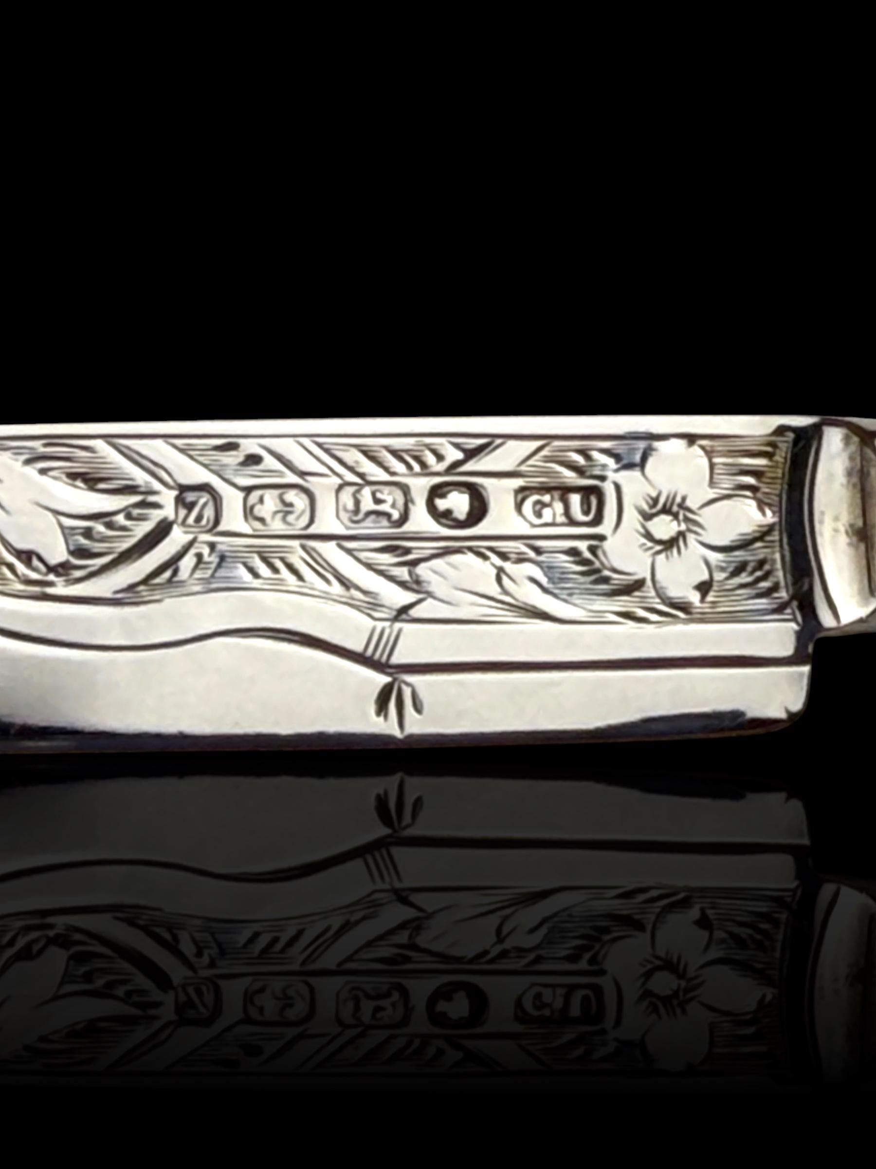 Antique Letter Opener or Butter Knife. 1867, Sterling Silver and MOther of Pearl. Cased.