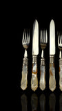 Cutlery Set. Mother of Pearl and Silver Plate. Circa 1900.