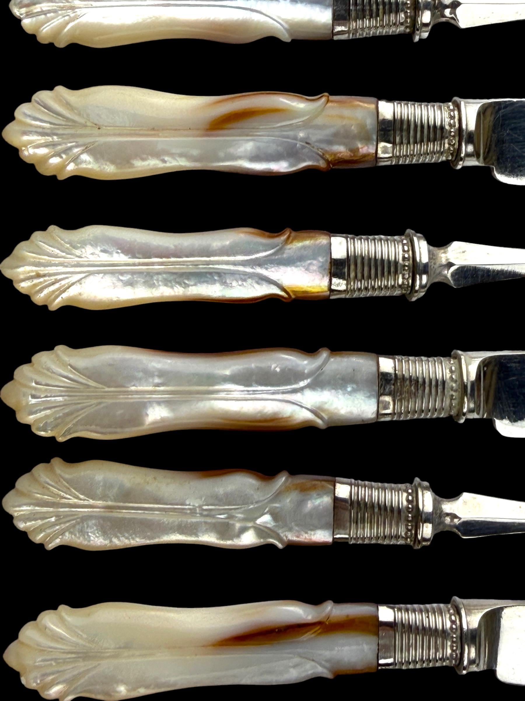 Cutlery Set. Mother of Pearl and Silver Plate. Circa 1900.