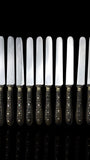 Antique French Ebony Knife Set. Ebony and Silver Plate. France, cira 1880-1910