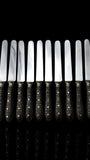 Antique French Ebony Knife Set. Ebony and Silver Plate. France, cira 1880-1910