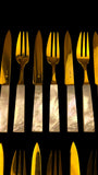 French Art Deco Cutlery Set. Gilt and Mother of Pearl. Cased.