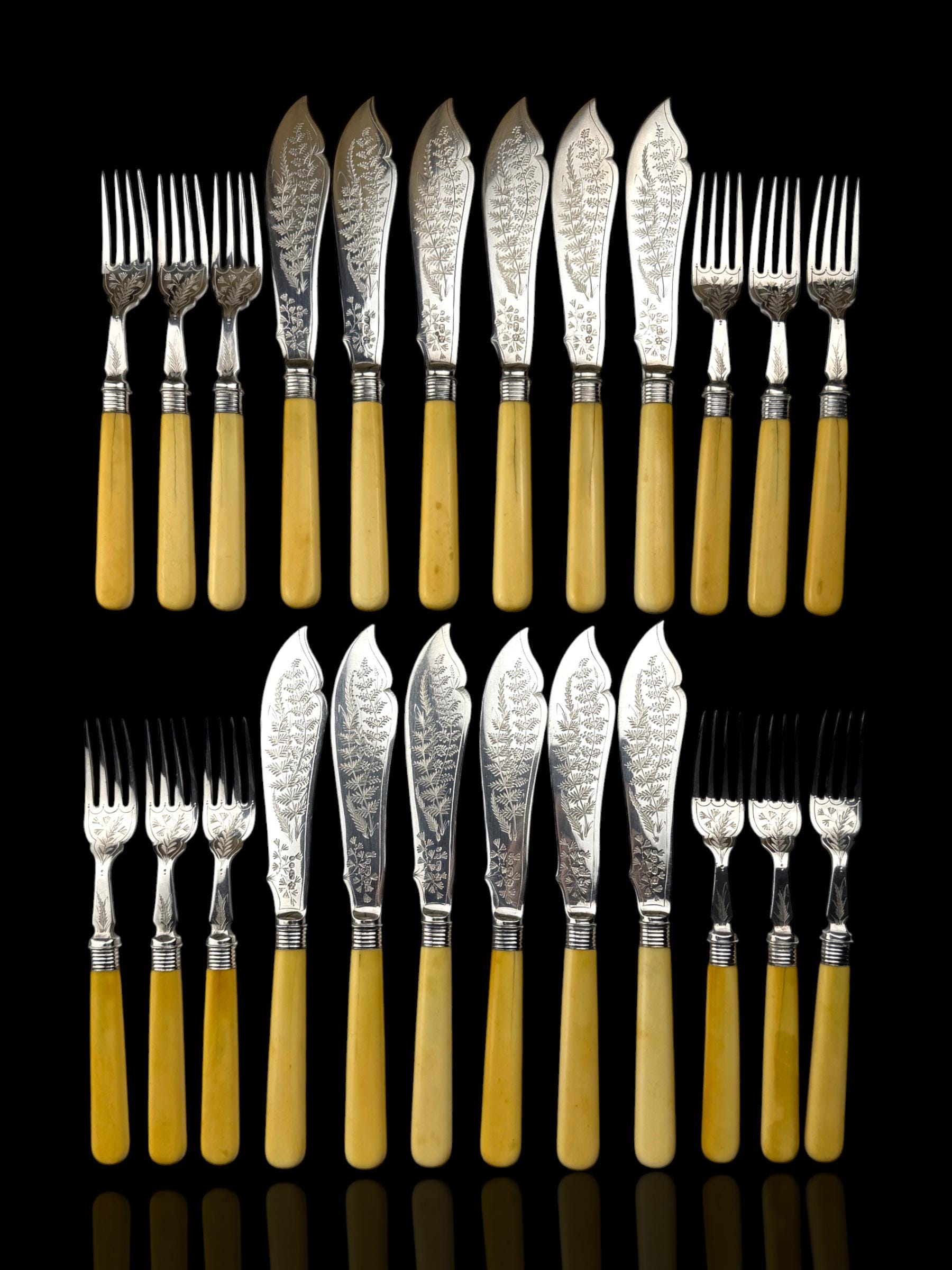 24pc Fish Cutlery Set in Impressive Presentation Case. Mother of Pearl and Silver Plate.