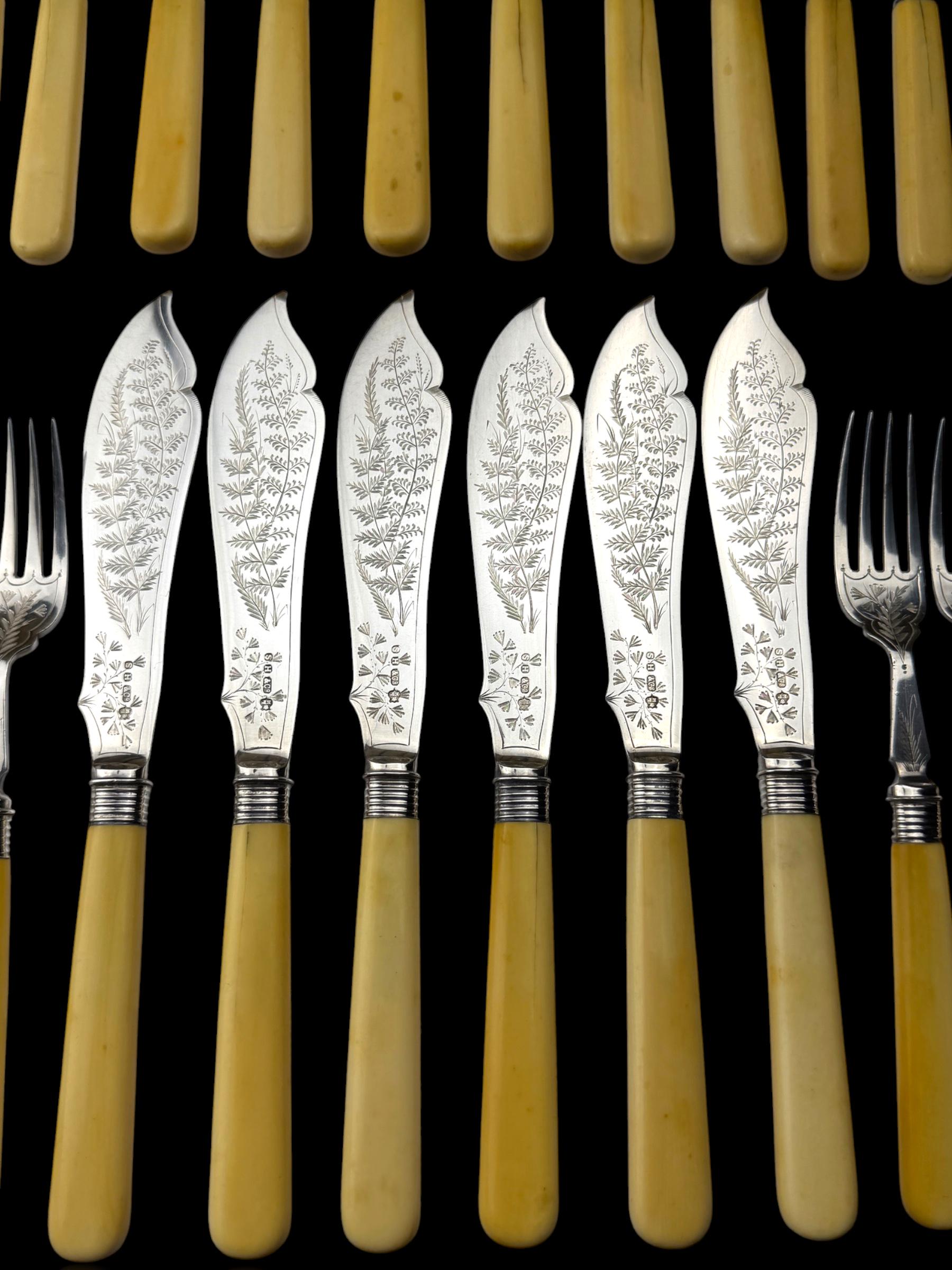 24pc Fish Cutlery Set in Impressive Presentation Case. Mother of Pearl and Silver Plate.